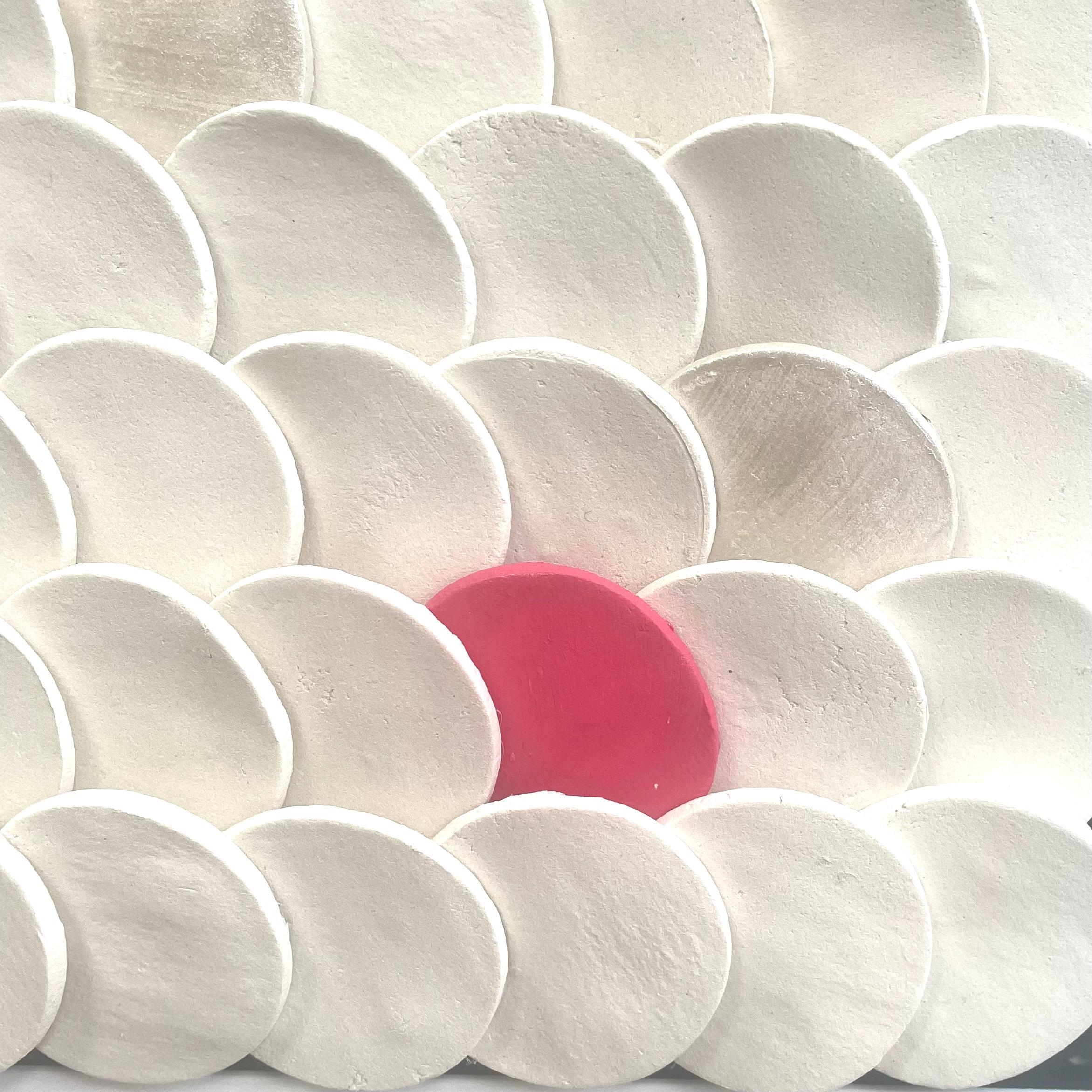 Squamae S 4 - pink, green, white 3D abstract geometric ceramic wall composition For Sale 3