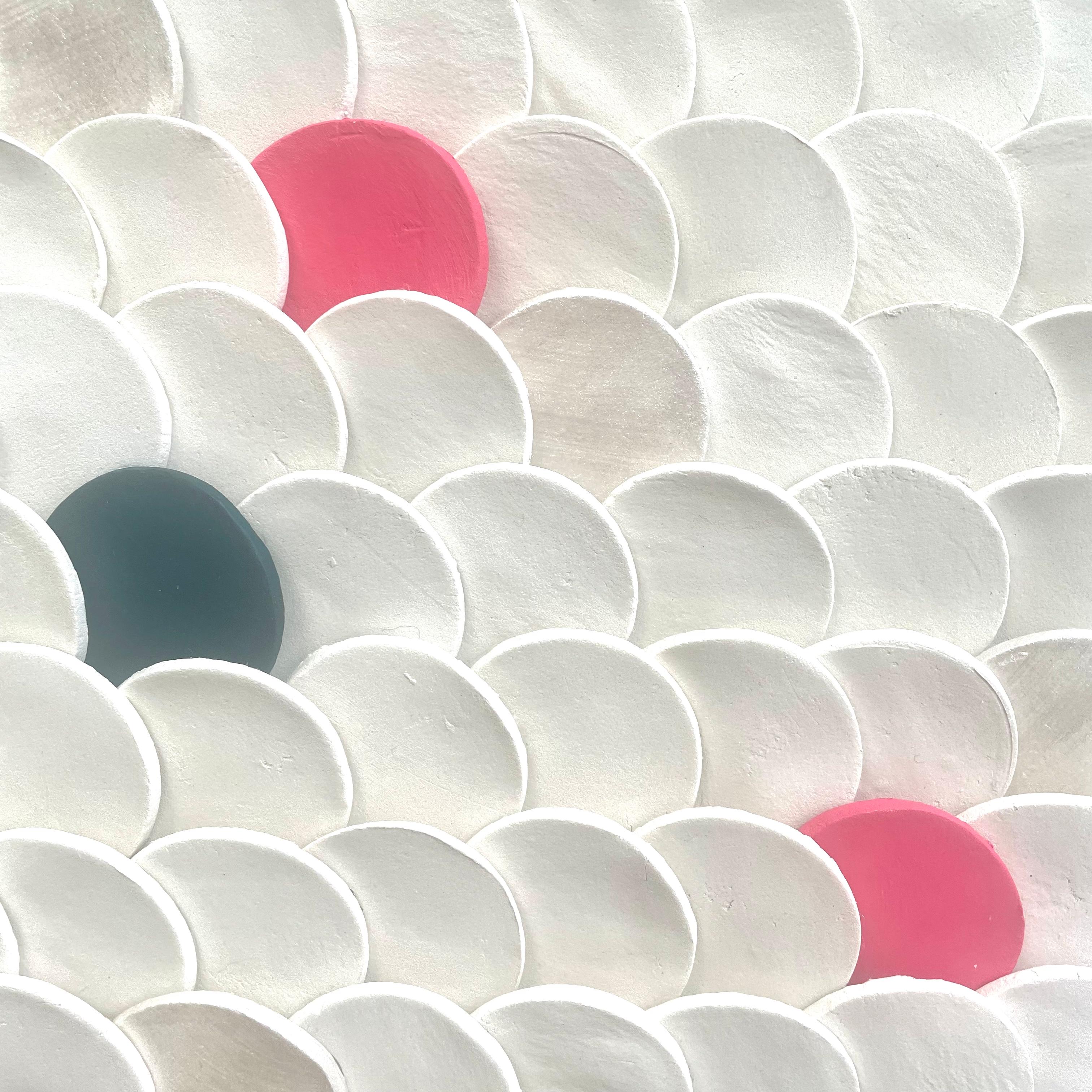 Squamae S 4 - pink, green, white 3D abstract geometric ceramic wall composition For Sale 4