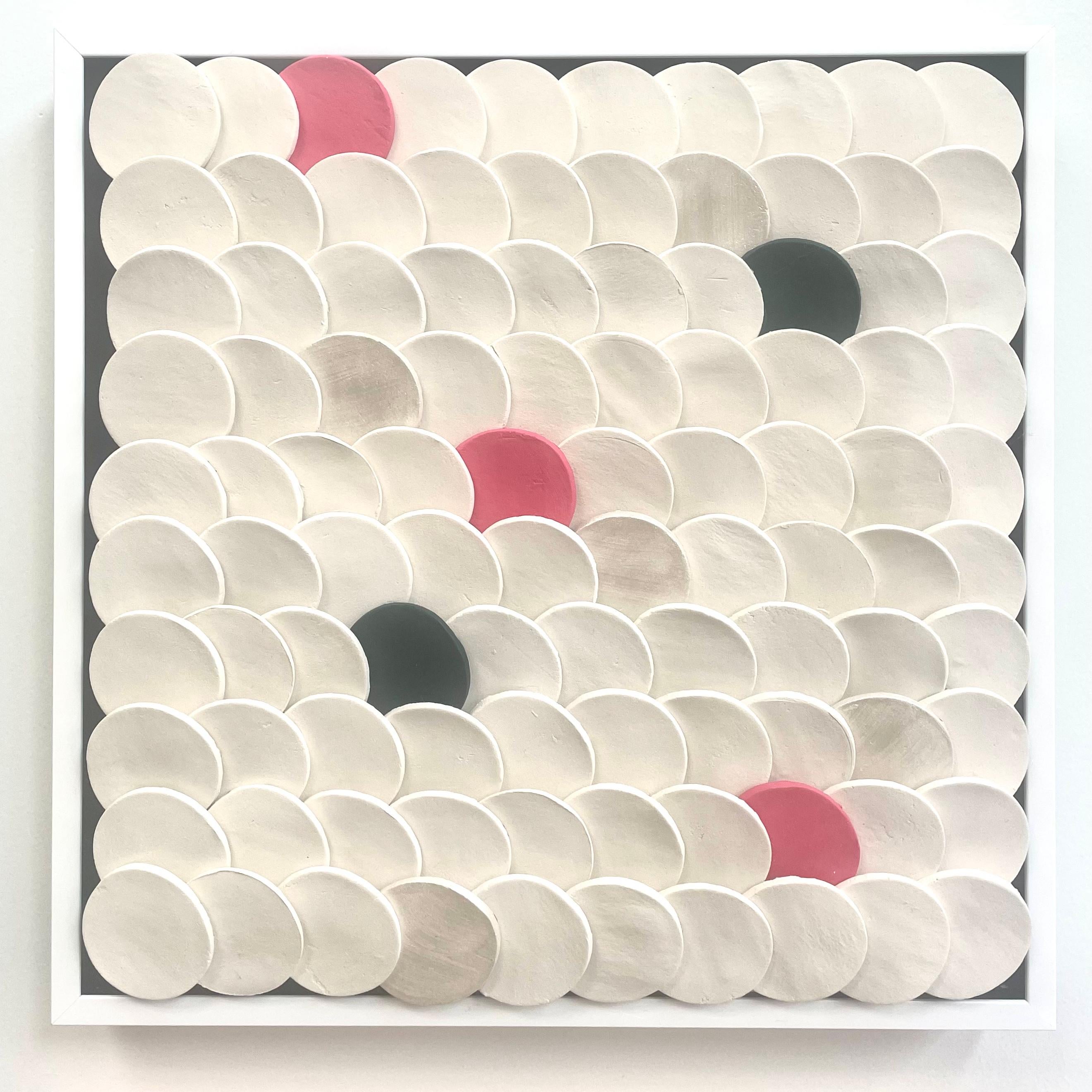 Squamae S 4 - pink, green, white 3D abstract geometric ceramic wall composition