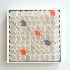 Squamae S 5 - orange, grey, white 3D abstract geometric ceramic wall composition