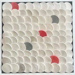 Squamae S 7 - red, grey, white 3D abstract geometric ceramic wall composition
