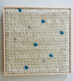 Squamae VI - blue, silver, white 3D abstract geometric ceramic wall composition