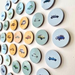 VW Beetle 1: arte murale contemporanea in 3D con auto d'epoca blu verde giallo