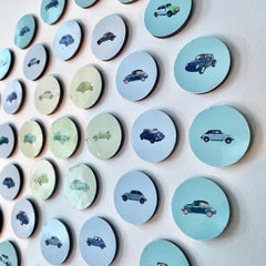 VW Beetle 2: arte murale contemporanea in 3D con auto d'epoca blu