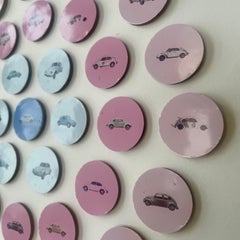 VW Beetle 3: arte murale contemporanea in 3D con auto d'epoca blu e rosa