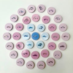 VW Beetle 3: arte murale contemporanea in 3D con auto d'epoca blu e rosa