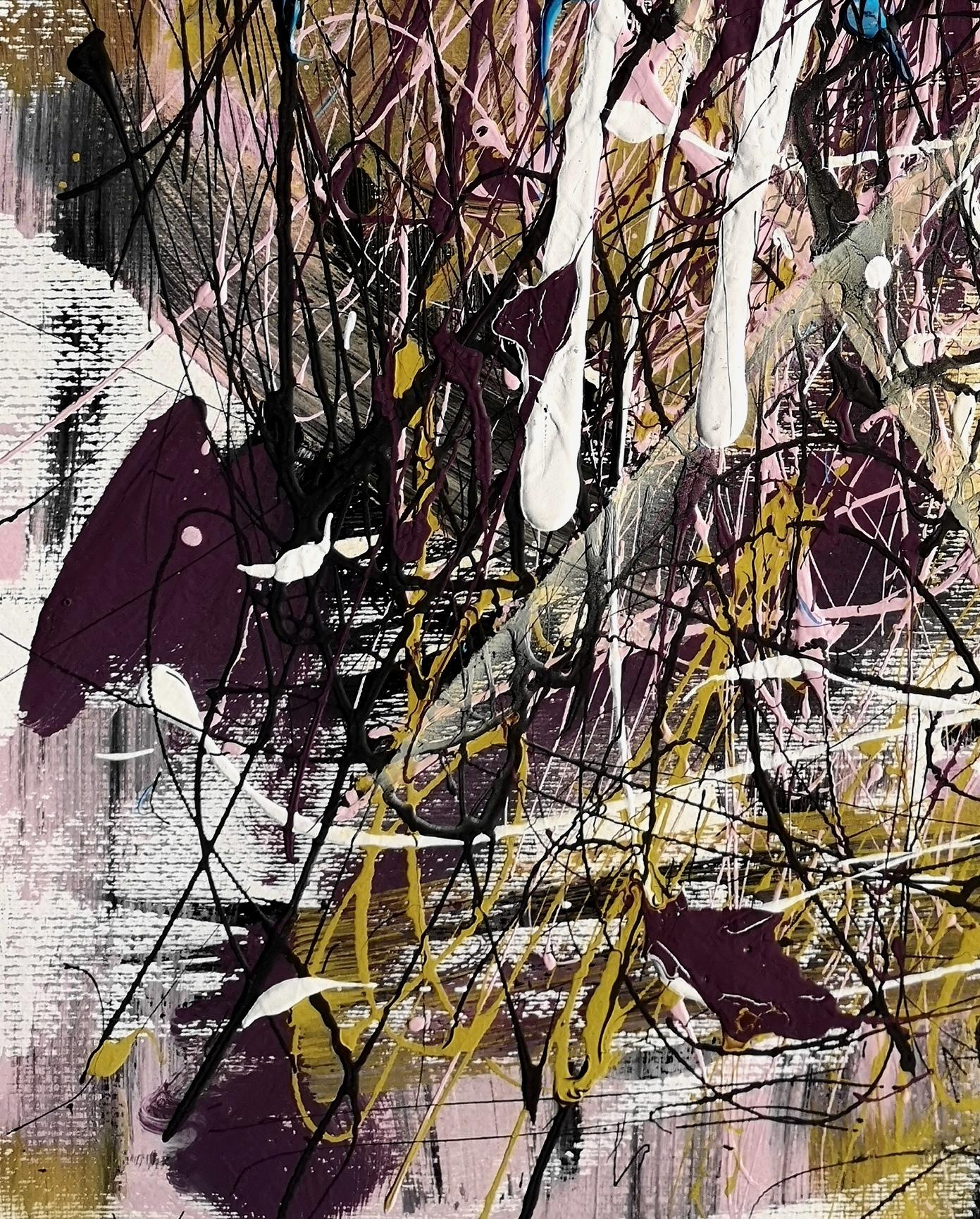 « LA ROUE DU KARMA »   Le style Pollock - Noir Abstract Painting par Marie-Laure Romanet Prin company