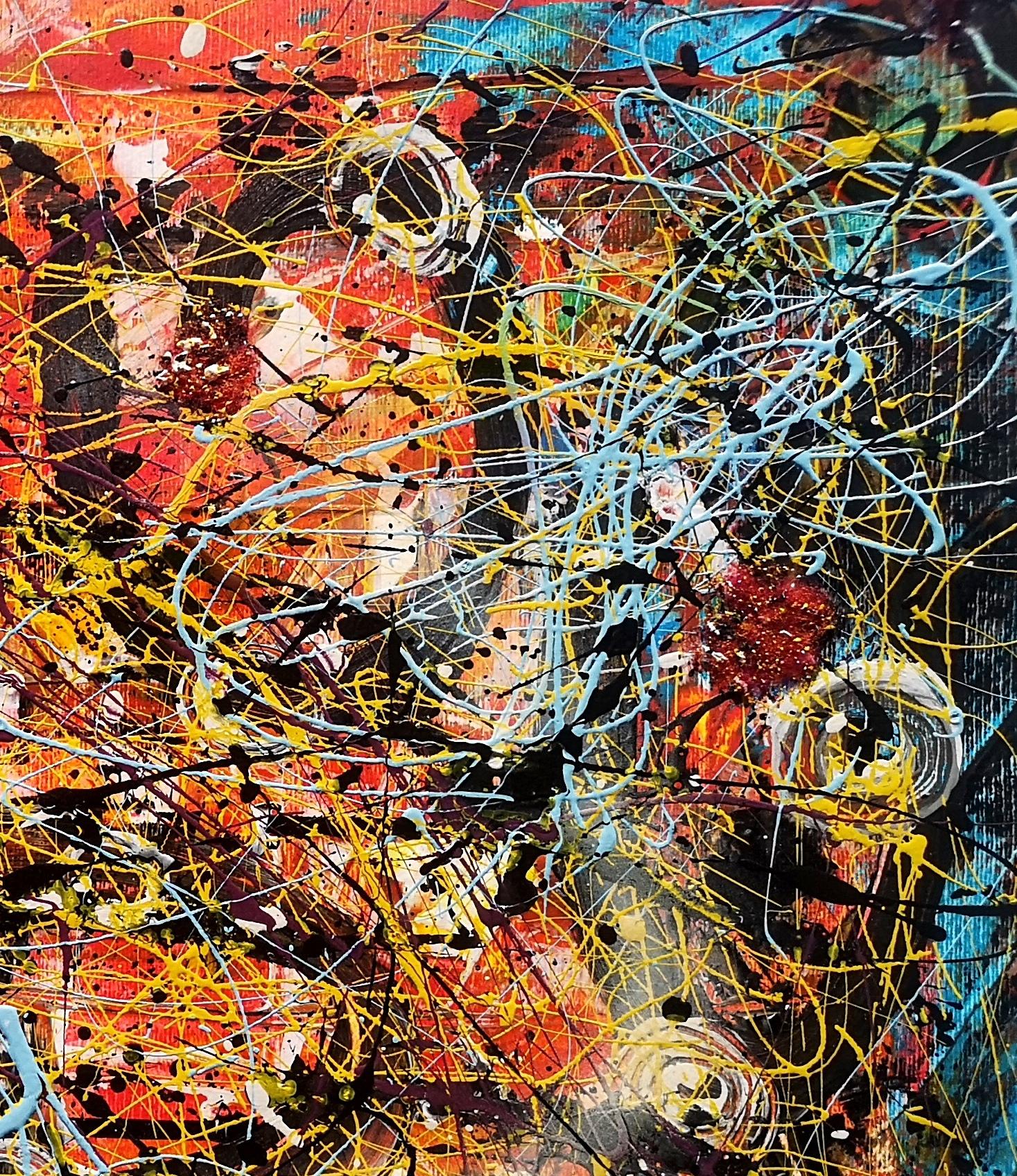 « L'AU DELA DES MOTS »  Le style Pollock - Expressionnisme abstrait Painting par Marie-Laure Romanet Prin company