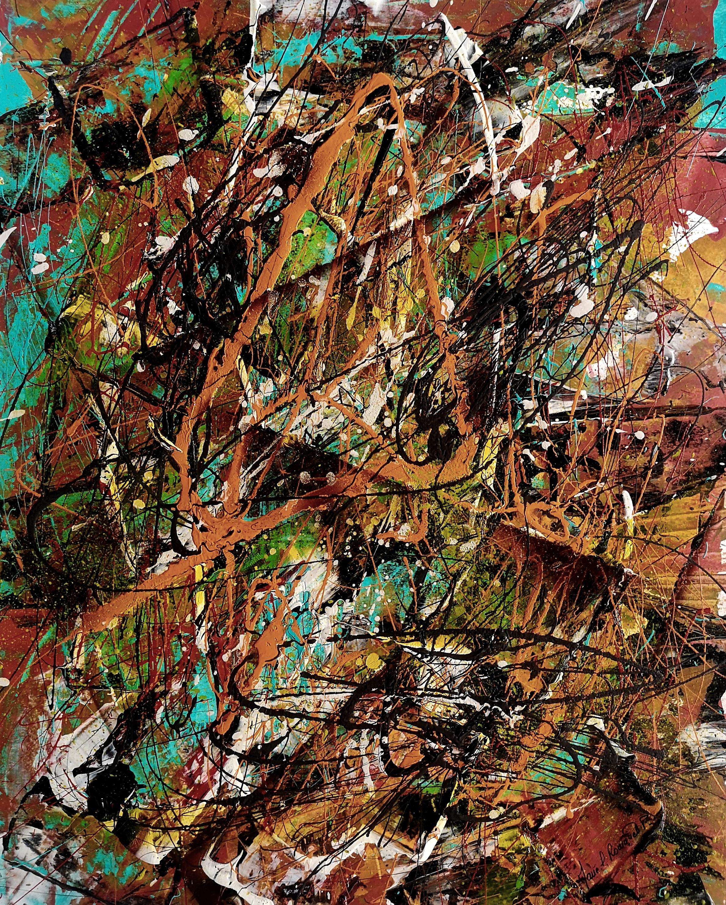 Marie-Laure Romanet Prin company Abstract Painting - "LE CYCLE DE LA VIE" Pollock style