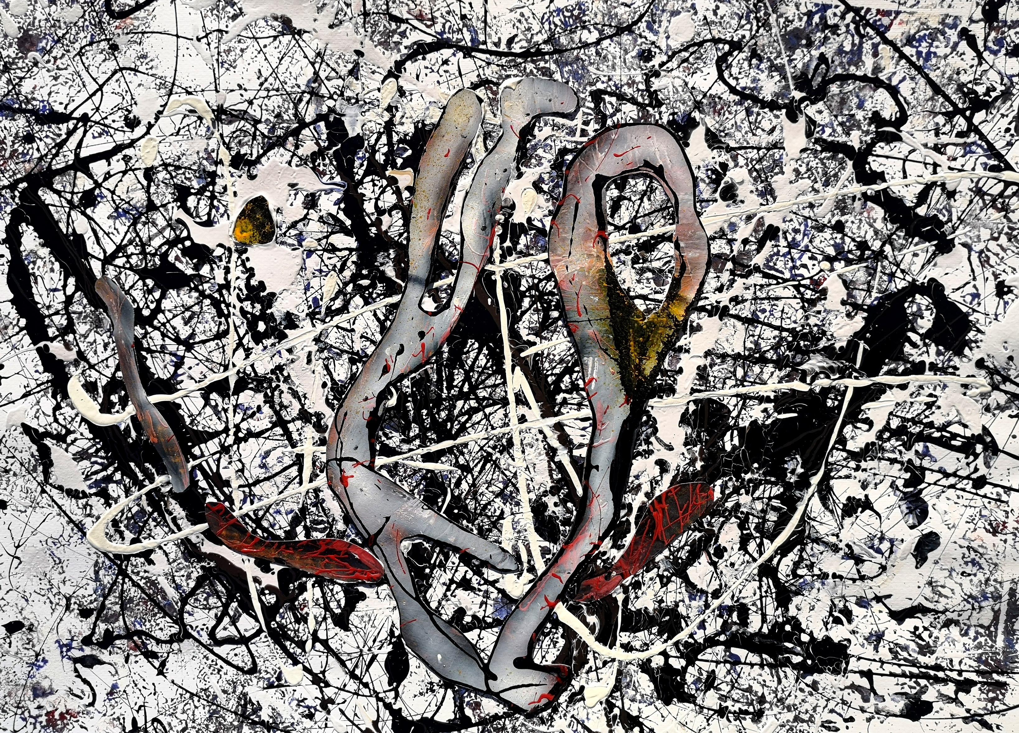 Marie-Laure Romanet Prin company Abstract Painting - "LES AILES DU DESIR"   Pollock style
