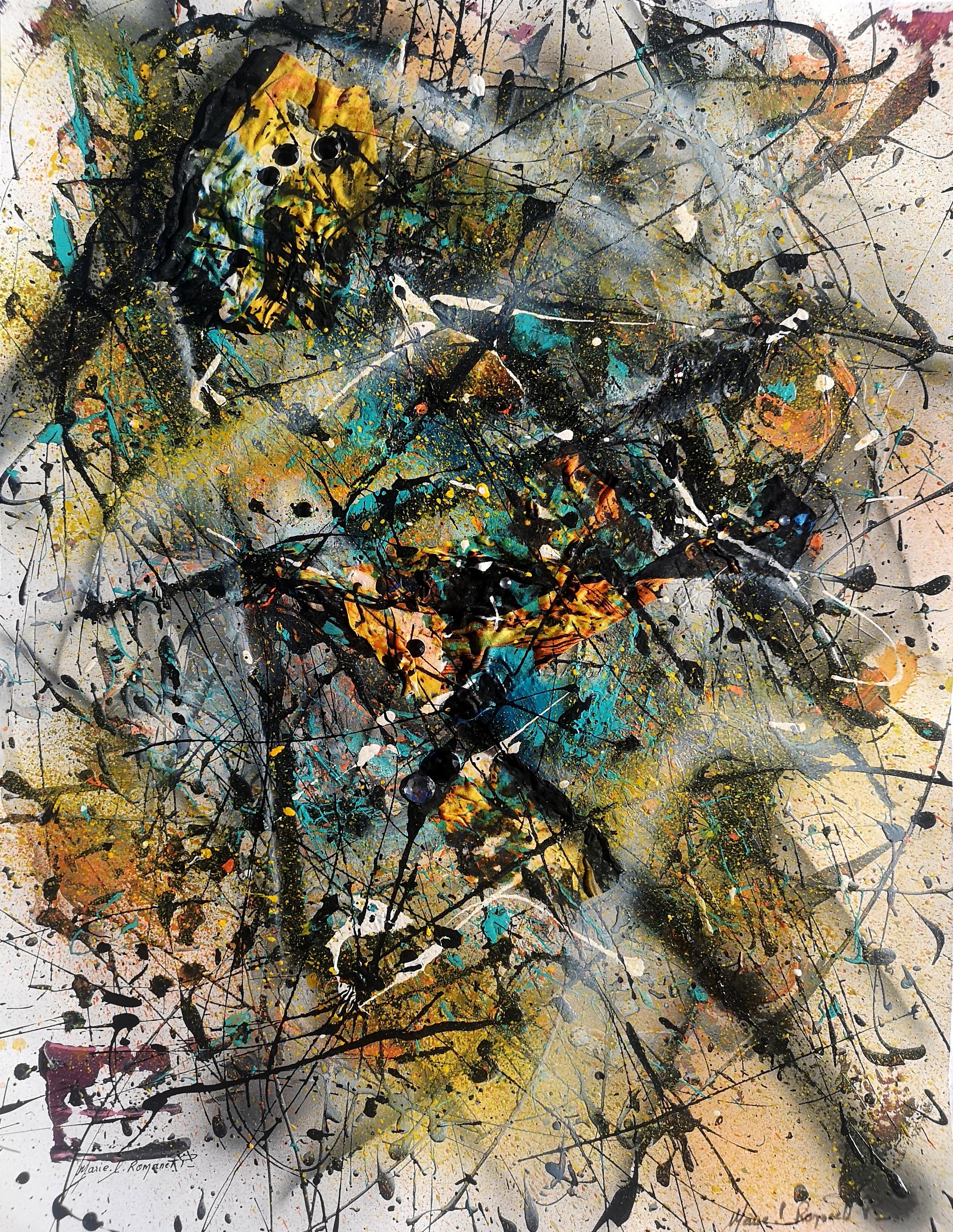 „LES FRUITS DE L''ACTE“ Pollock-Stil – Mixed Media Art von Marie-Laure Romanet Prin company