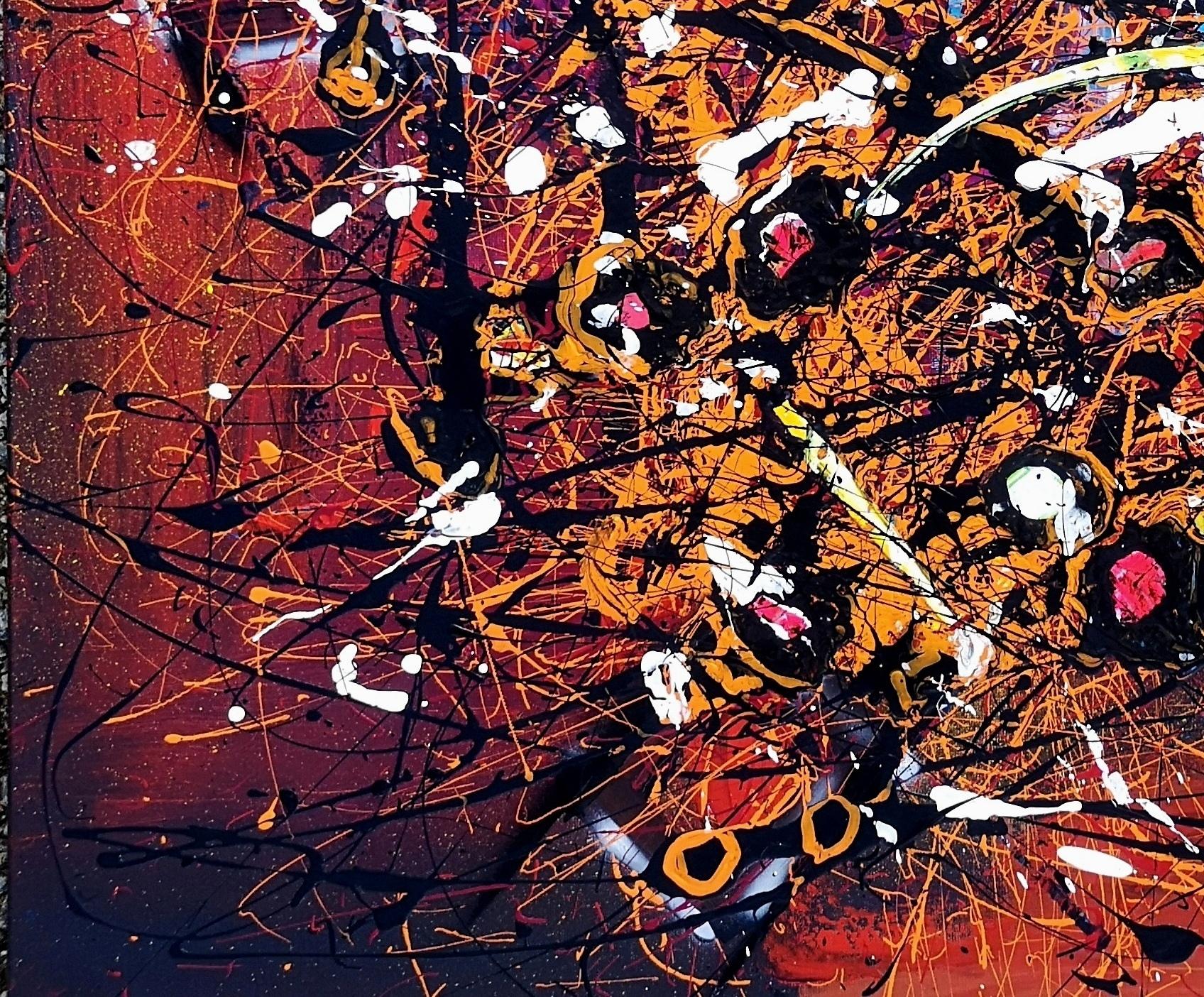 style Pollock « NOUVEAU DEPART » - Noir Abstract Painting par Marie-Laure Romanet Prin company