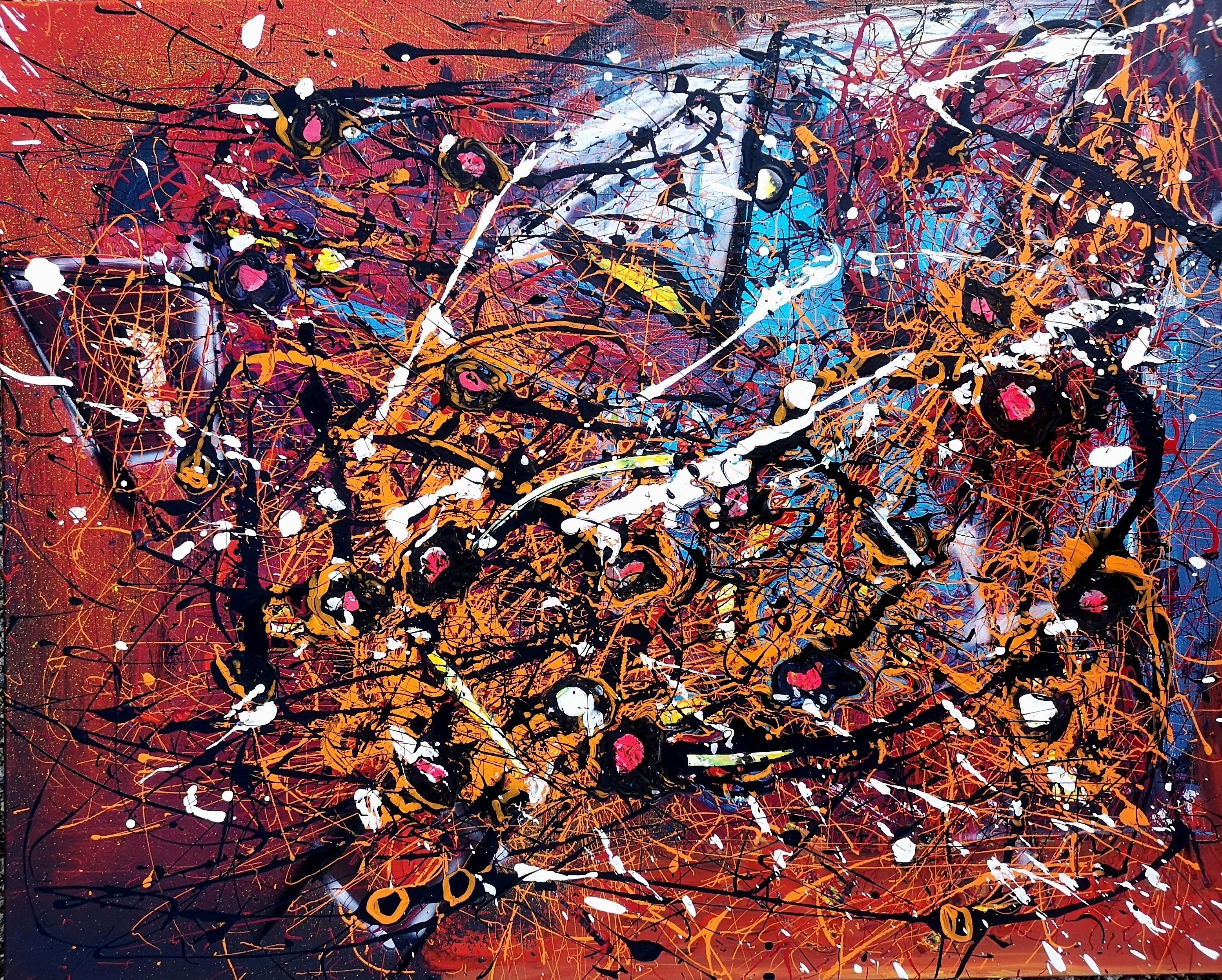 Marie-Laure Romanet Prin company Abstract Painting - "NOUVEAU DEPART" Pollock style