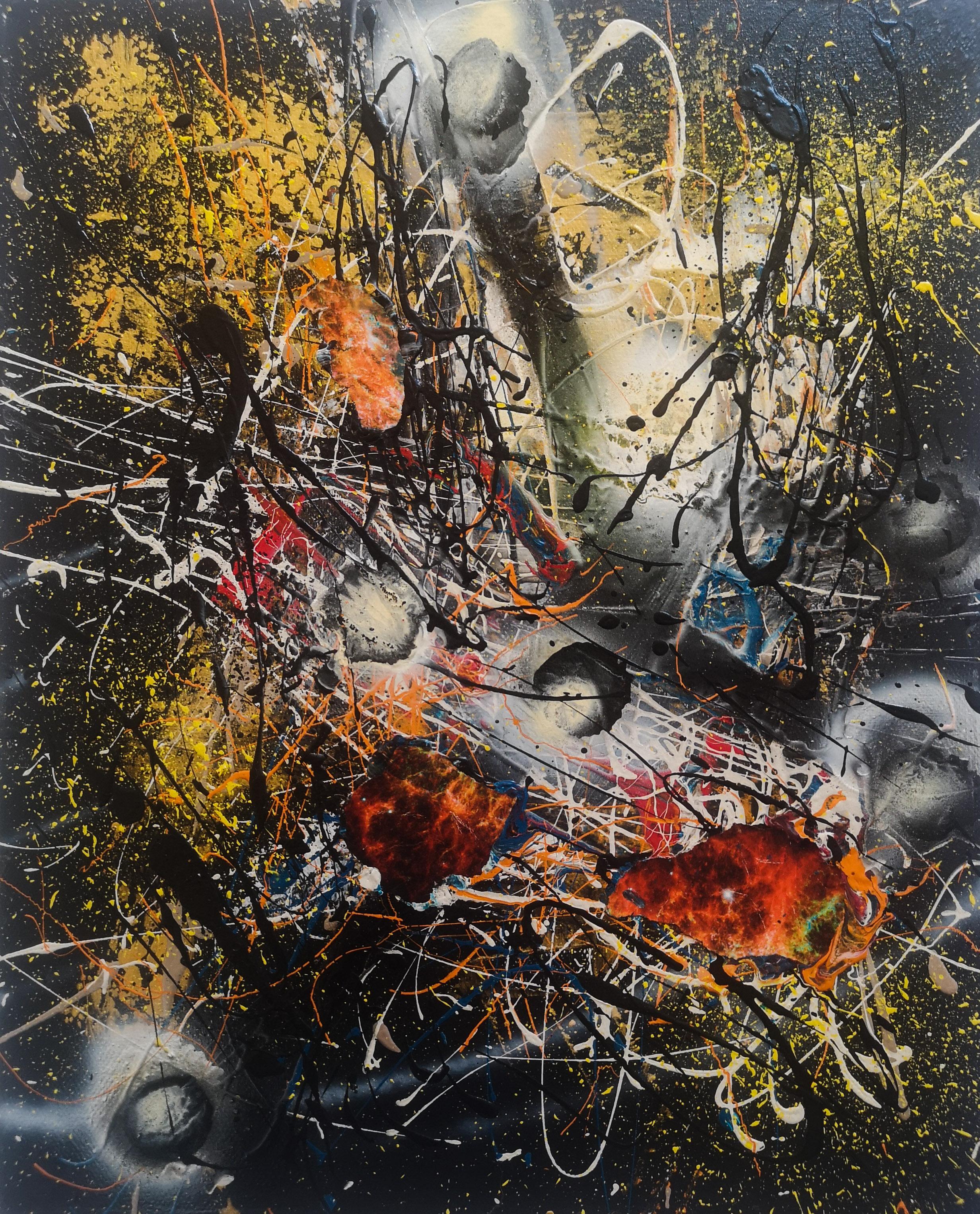 Marie-Laure Romanet Prin company Abstract Painting - "ORGASME INTENSE" Style Pollock