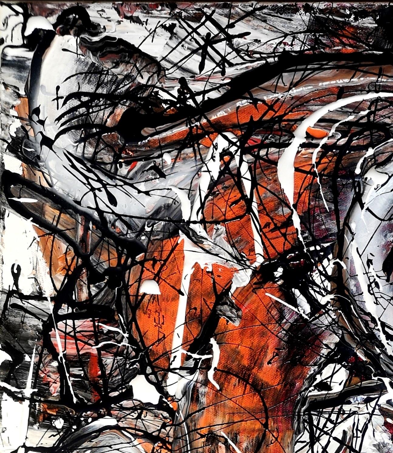 „PAR LA LOI DU SILENCE JE TE PROTEGE“  Pollock-Stil – Painting von Marie-Laure Romanet Prin company