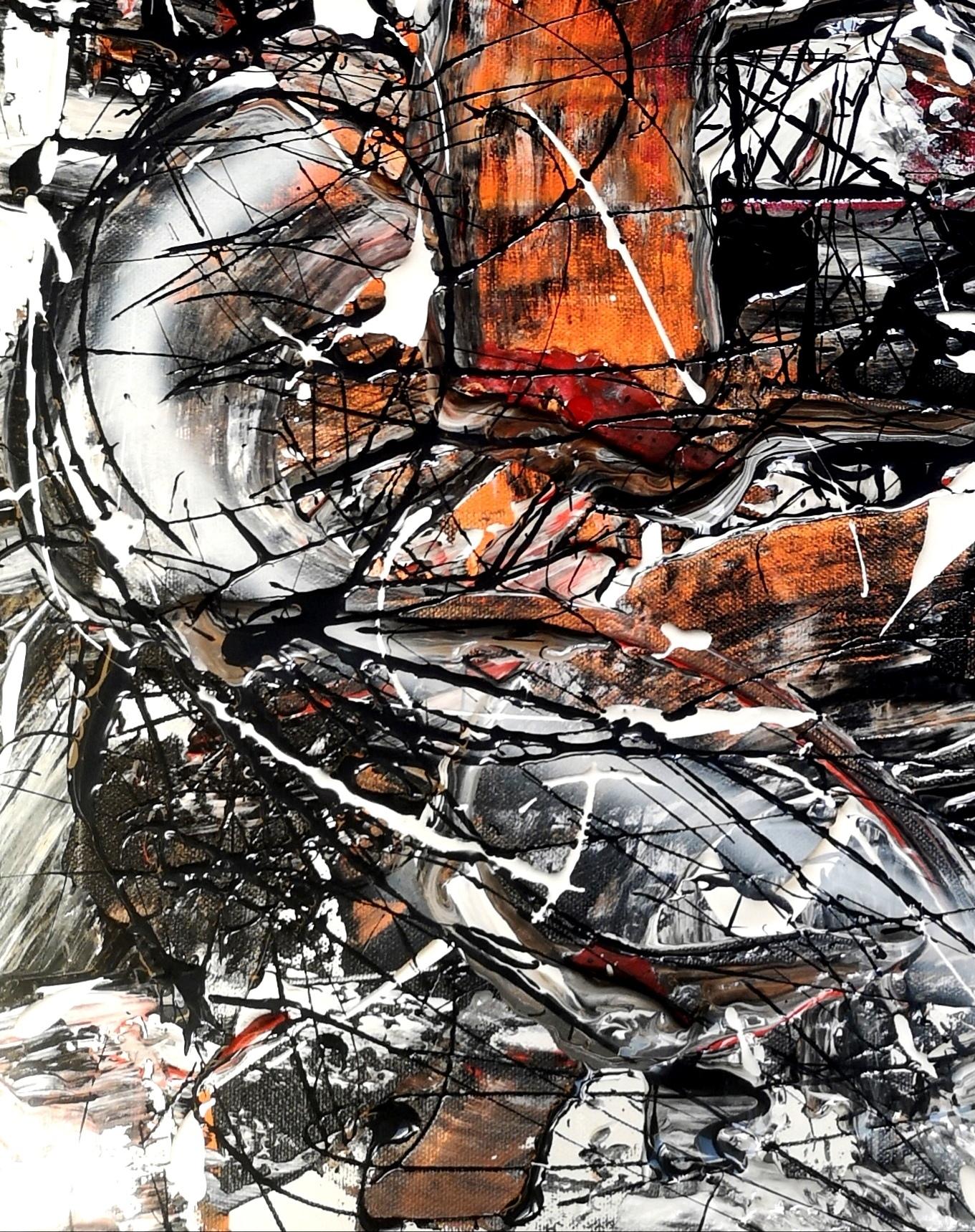 „PAR LA LOI DU SILENCE JE TE PROTEGE“  Pollock-Stil (Schwarz), Abstract Painting, von Marie-Laure Romanet Prin company