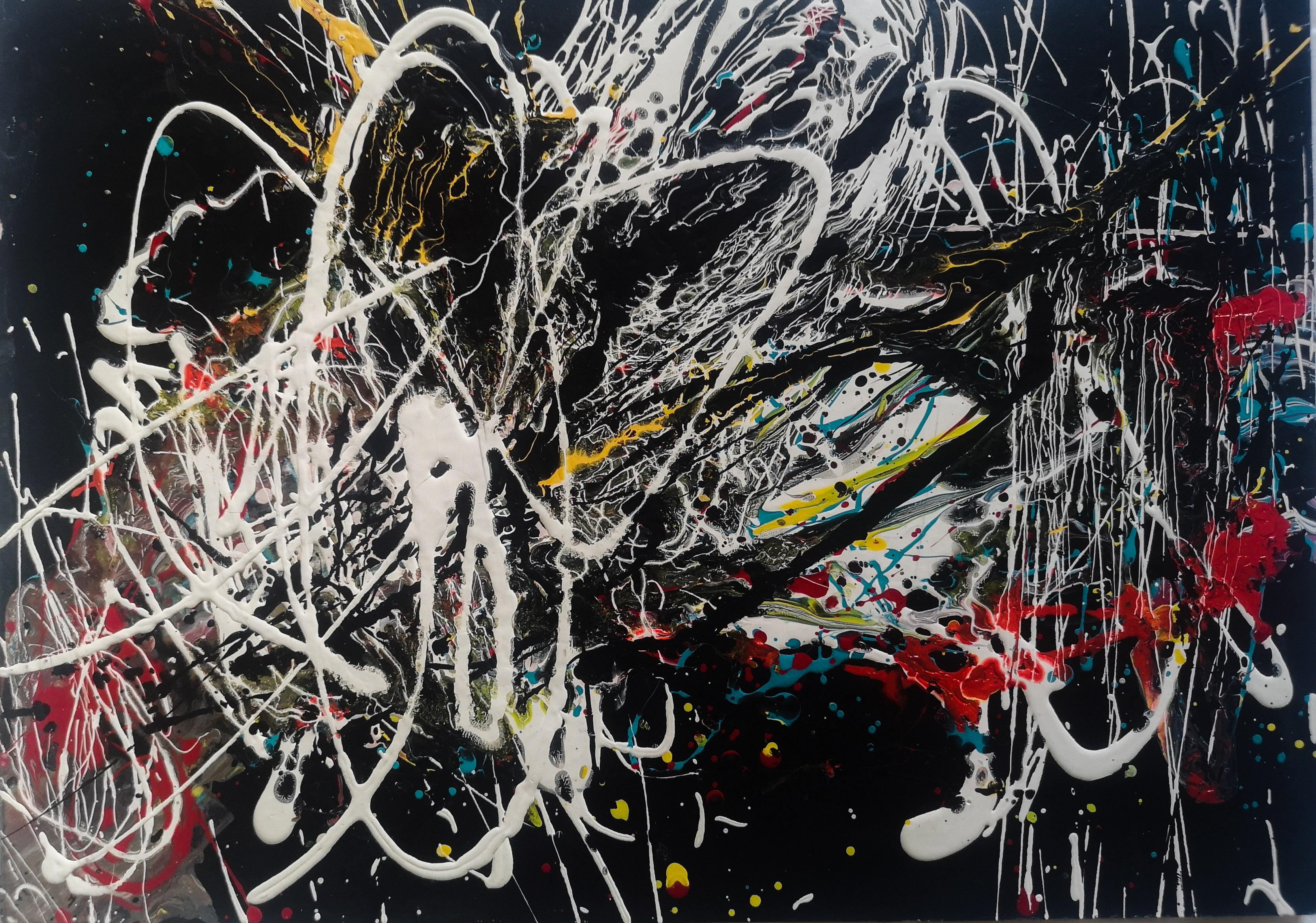 Marie-Laure Romanet Prin company Abstract Painting - "QUELQUE PART DANS L'UNIVERS" Style Pollock
