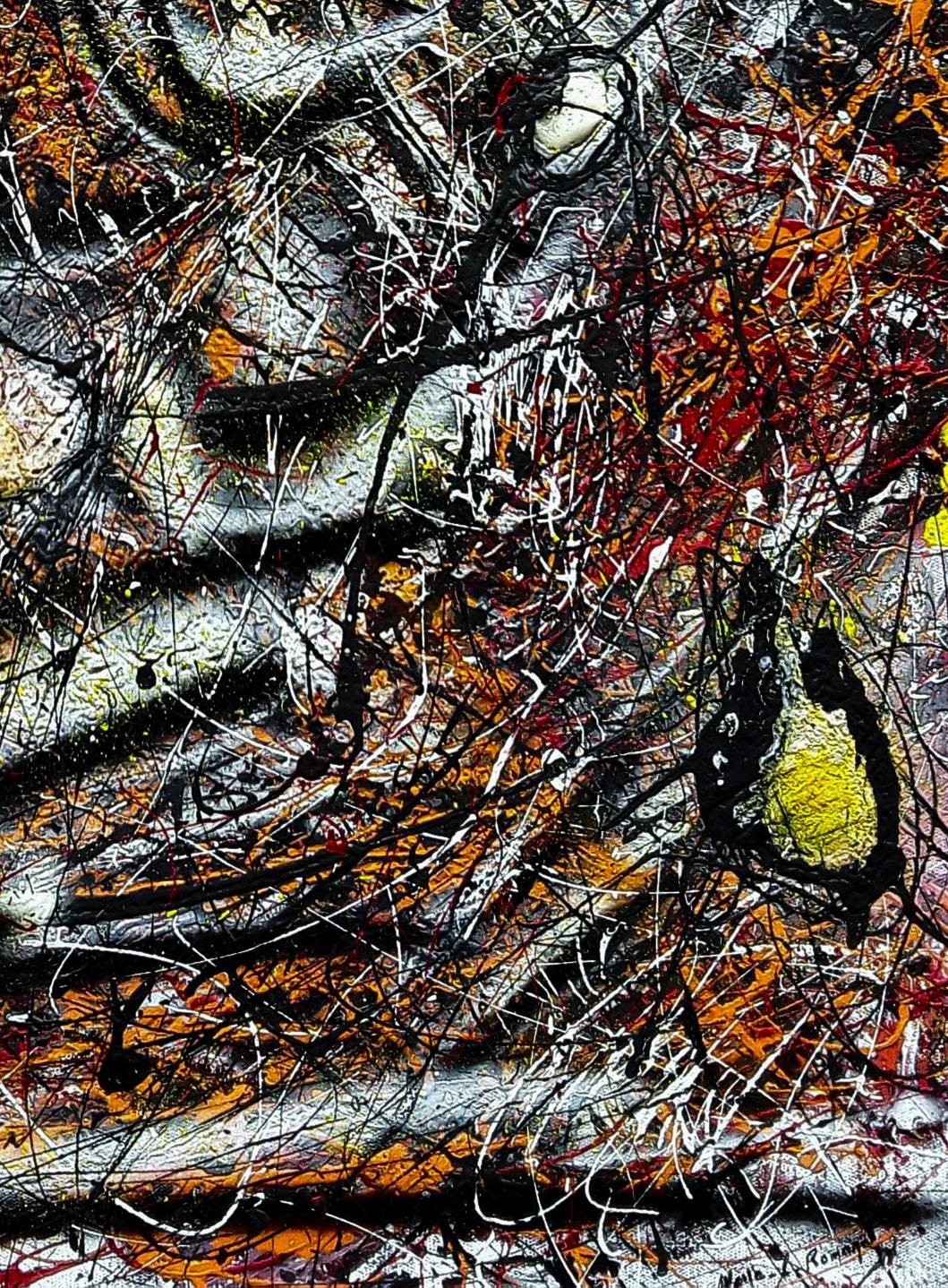 Style Pollock « REVEILLEZ VOUS » - Noir Abstract Painting par Marie-Laure Romanet Prin company