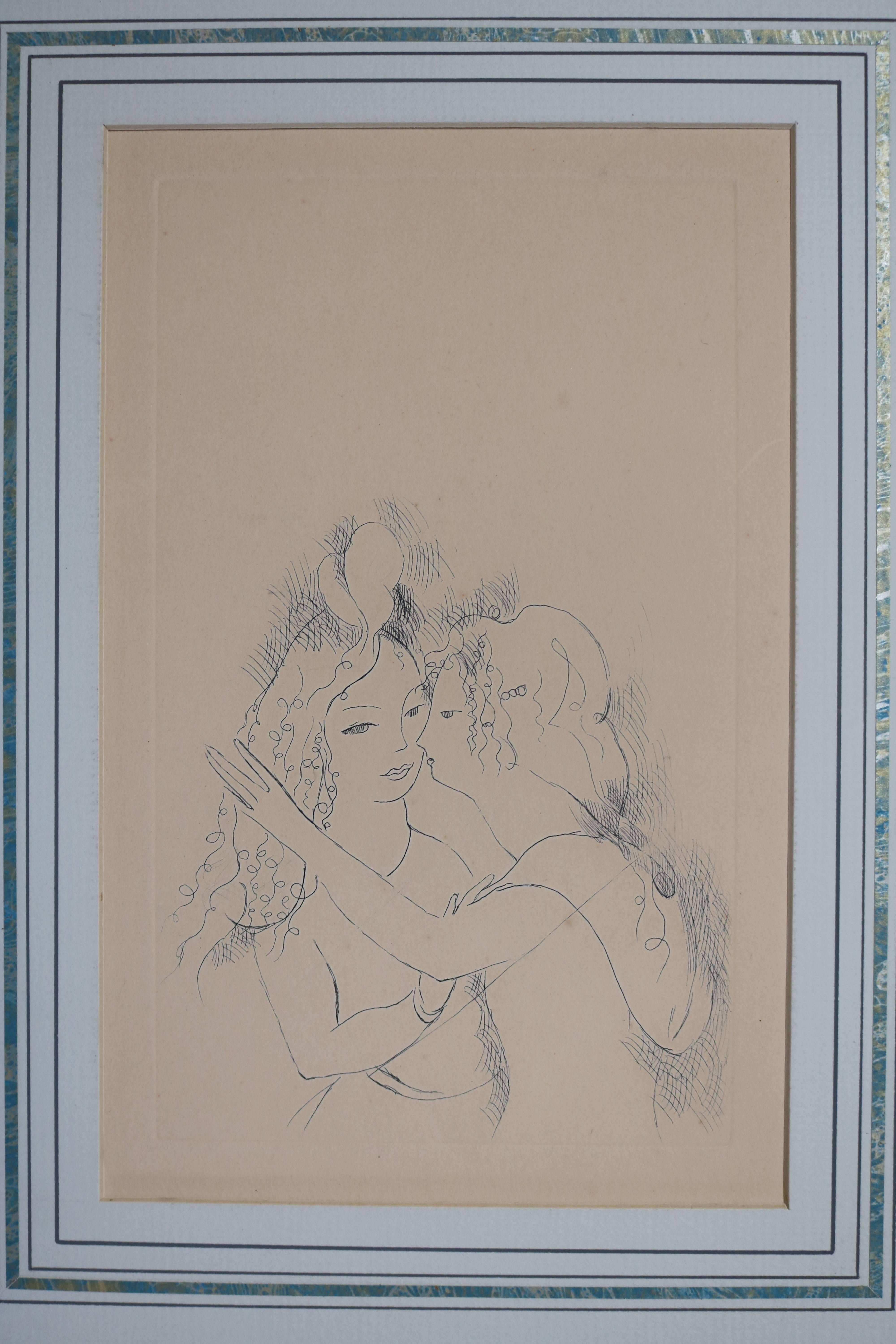 Marie Laurencin Radierung mit dem Titel „Two Girls Kissing“ (Moderne der Mitte des Jahrhunderts)