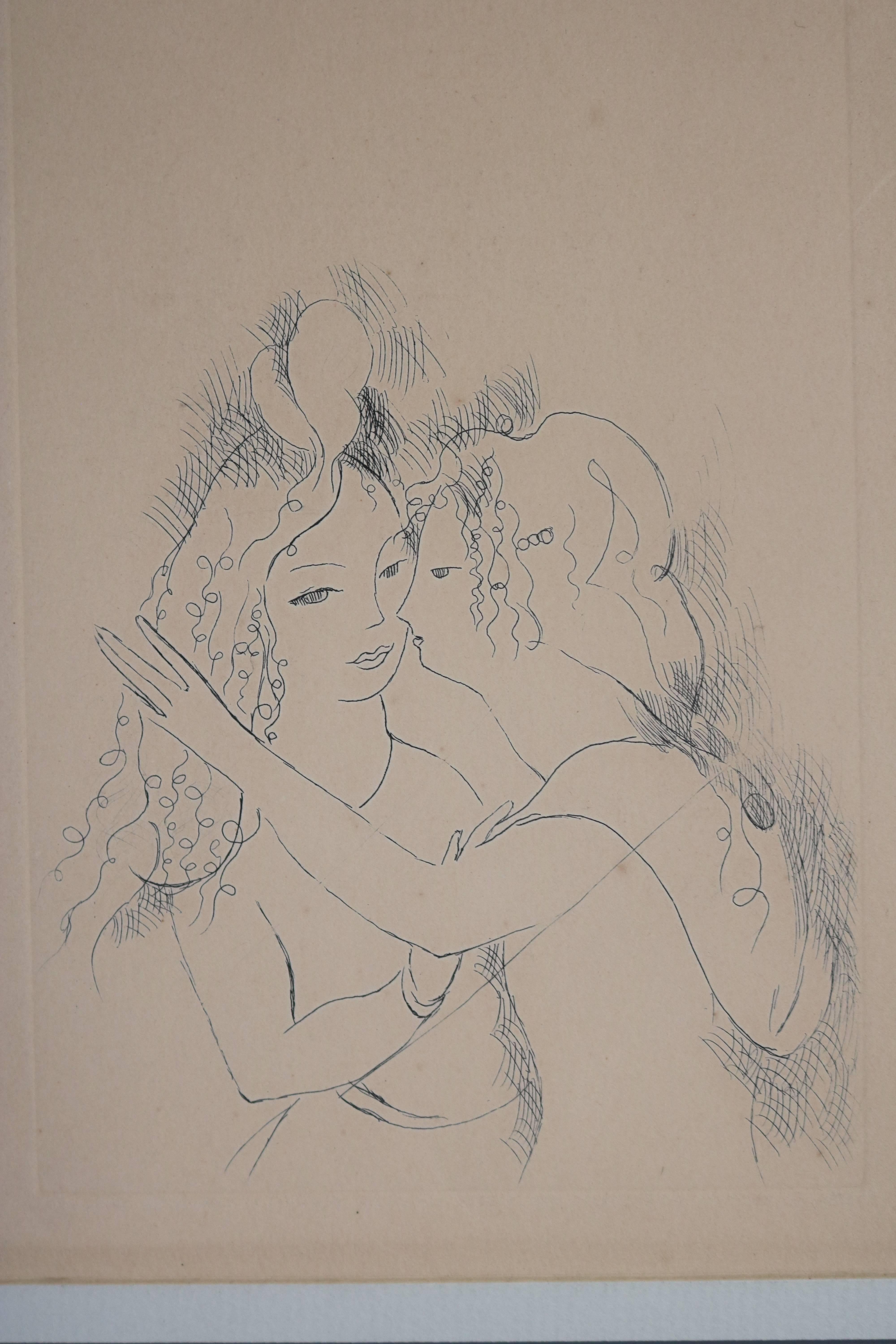 Marie Laurencin Radierung mit dem Titel „Two Girls Kissing“ (Französisch)