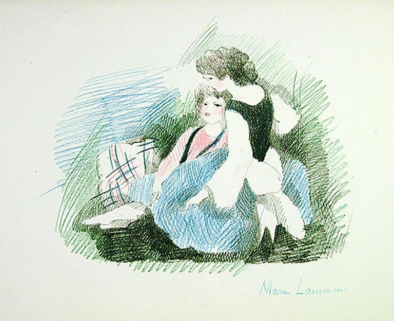 LAURENCIN (Marie): 
Alice in Wonderland. 
[Paris: Black Sun Press, 1930]. 
COMPLETE SET OF SIX COLORED PASTEL DRAWINGS for this 
unusual Art Deco vision of ALICE, being the actual 
finished originals made by MARIE LAURENCIN
Color guide inside a set