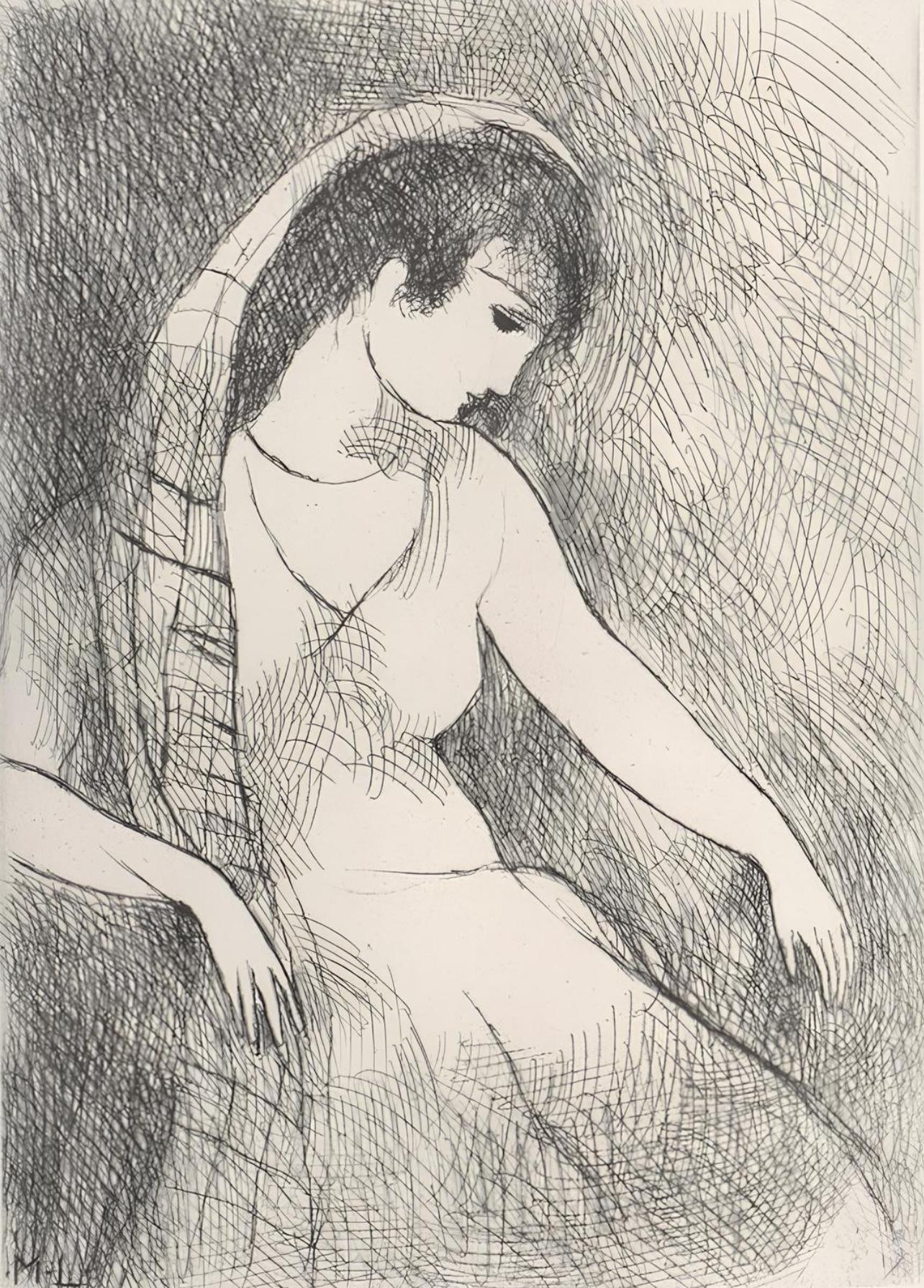 Etching on vélin de Rives BFK à la forme paper. Paper Size: 9.8 x 7.9 inches. Inscription: Signed in the plate and unnumbered, as issued. Notes: From the album, Antarés, eaux-fortes originales de Marie Laurencin, 1944. Published by Éditions du