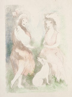 Impressionistische Lithographie Deux Femmes et un Chien von Marie Laurencin, Deux Femmes et un Chien
