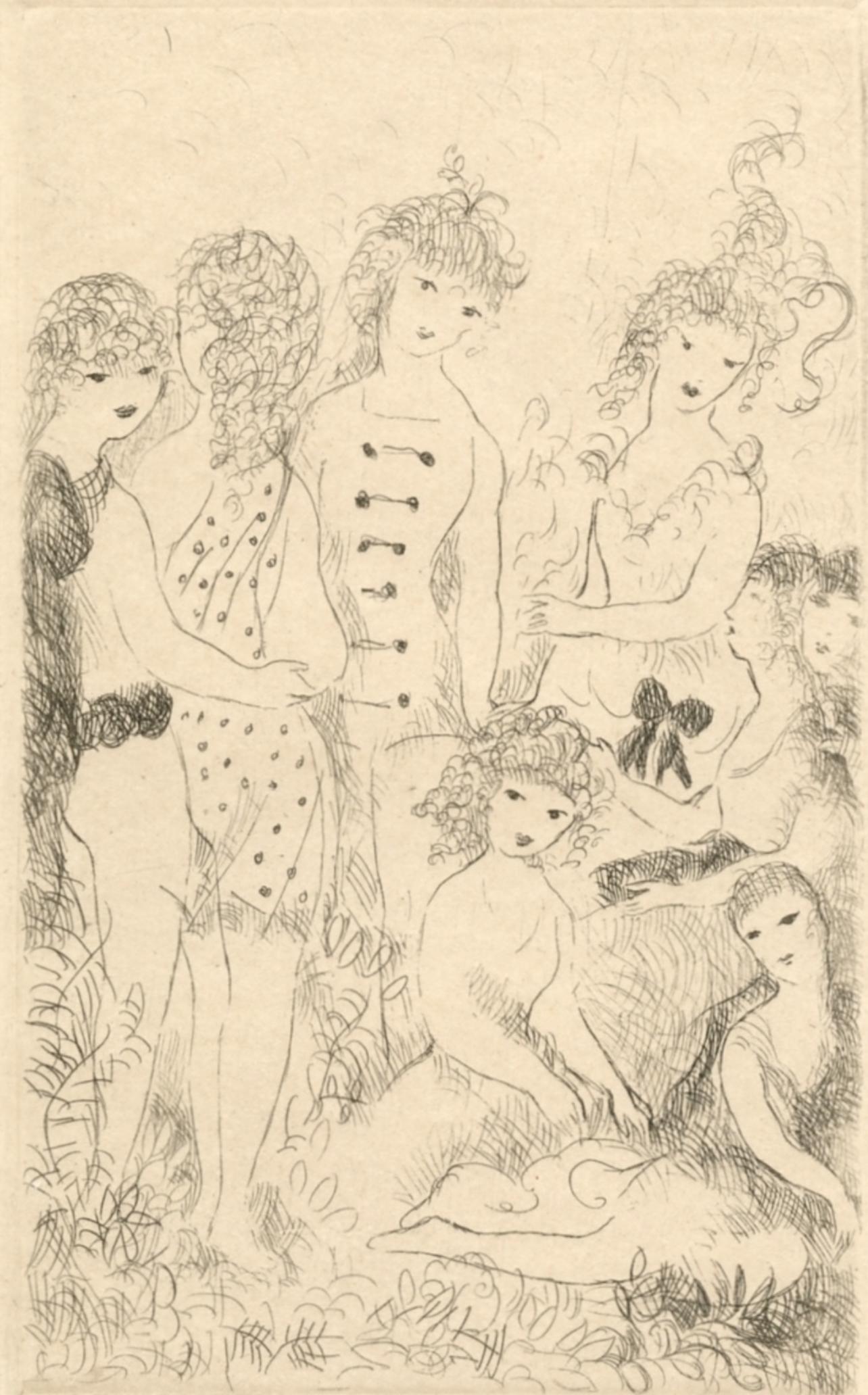 Marie Laurencin Landscape Print – Laurencin, Huit filles dans un pré, Dix filles dans un pré (nach)