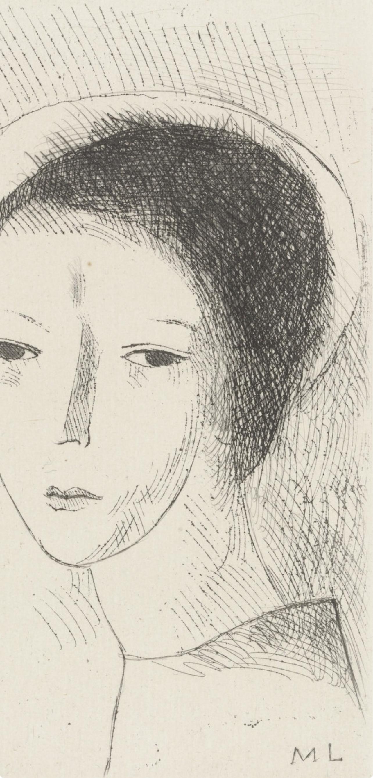 Laurencin, Tête de jeune fille (Marchesseau 250), Du cubisme (nach) (Moderne), Print, von Marie Laurencin