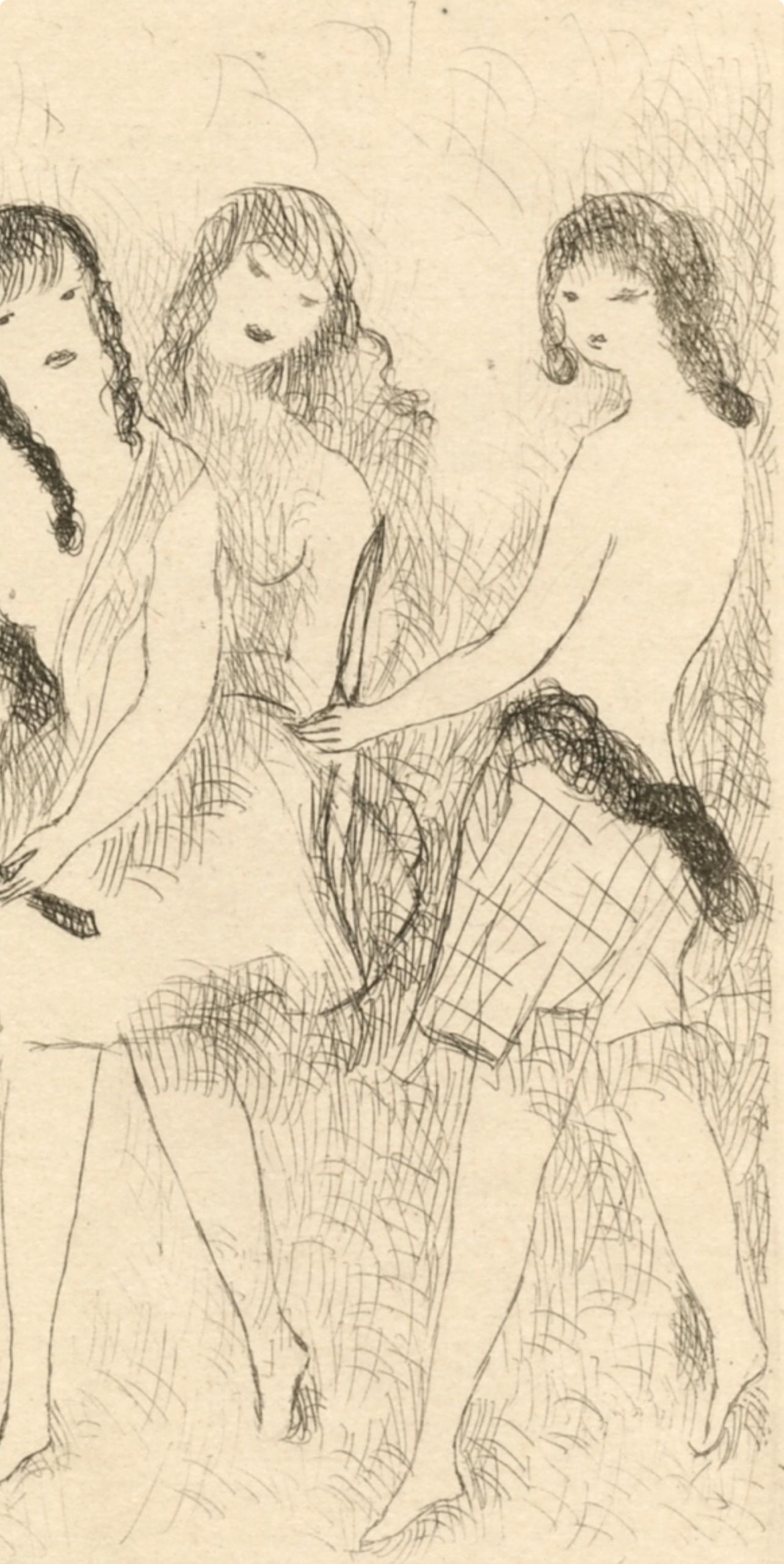 Laurencin, Trois jeunes filles jouant à l'arc, Dix filles dans un pré (nach) (Moderne), Print, von Marie Laurencin