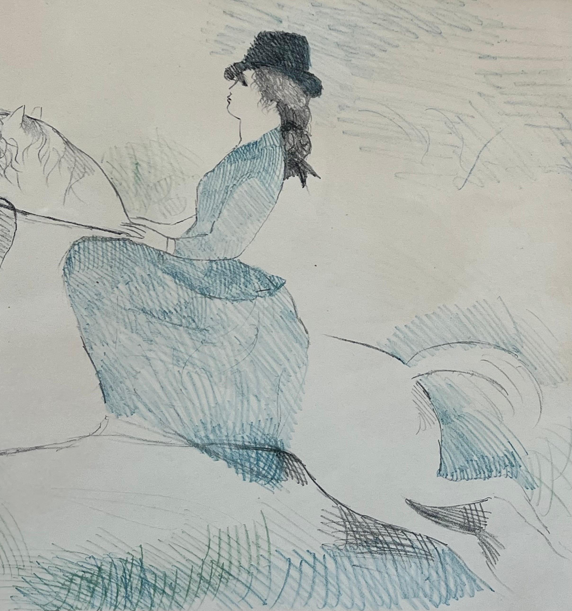 Lithographie française post-impressionniste de Marie Laurencin, femme chevauchée sur un cheval en vente 1