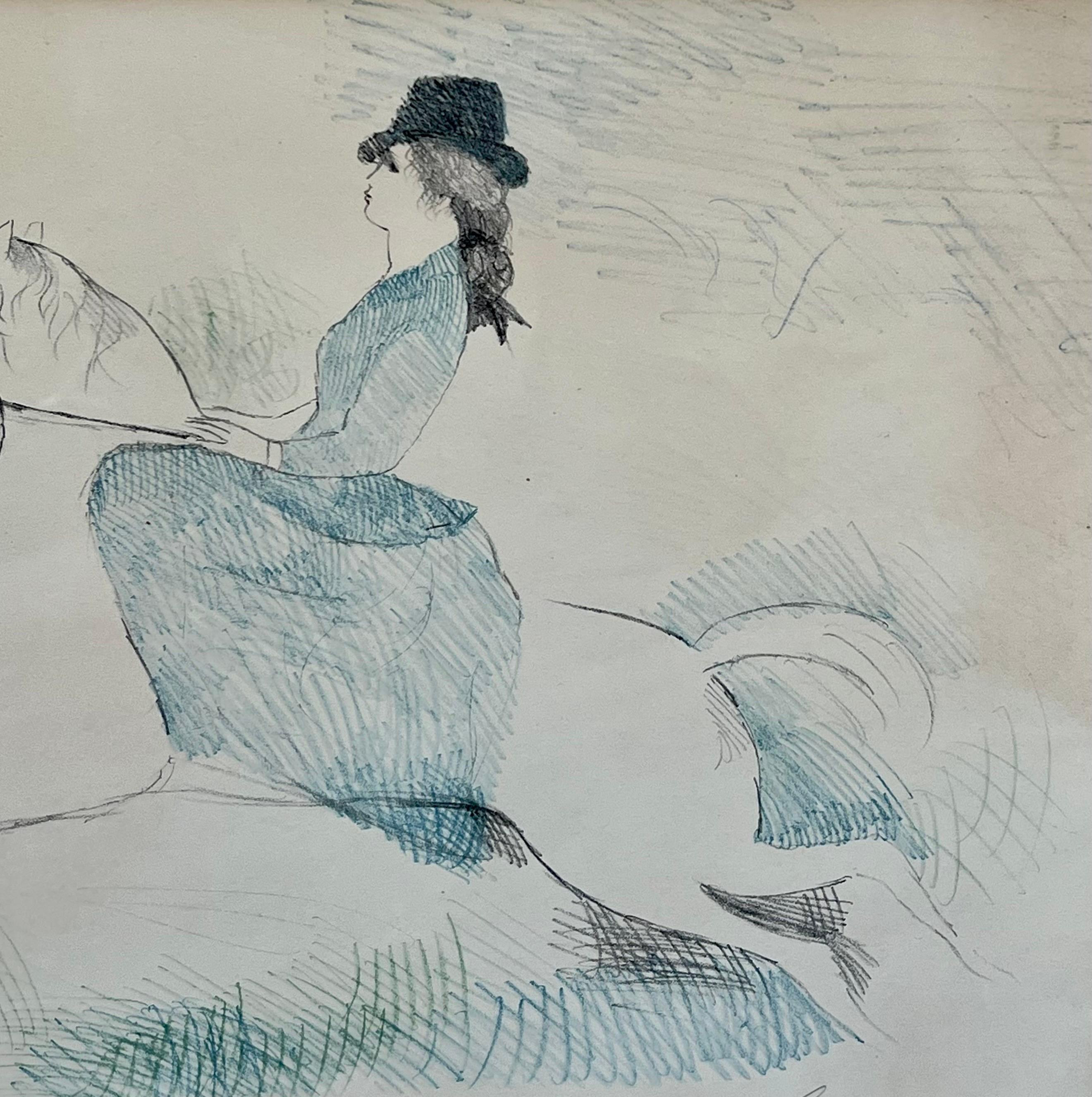 Lithographie française post-impressionniste de Marie Laurencin, femme chevauchée sur un cheval en vente 2