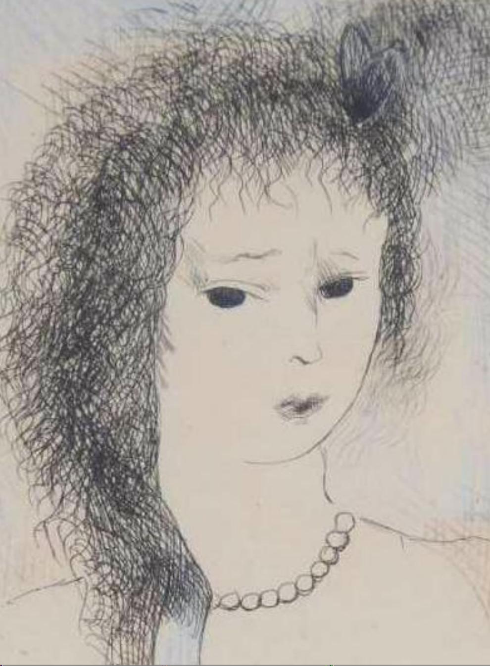 Marie Laurencin Original-Radierung mit Handkolorierung - Frau mit Perlenkette im Angebot 2
