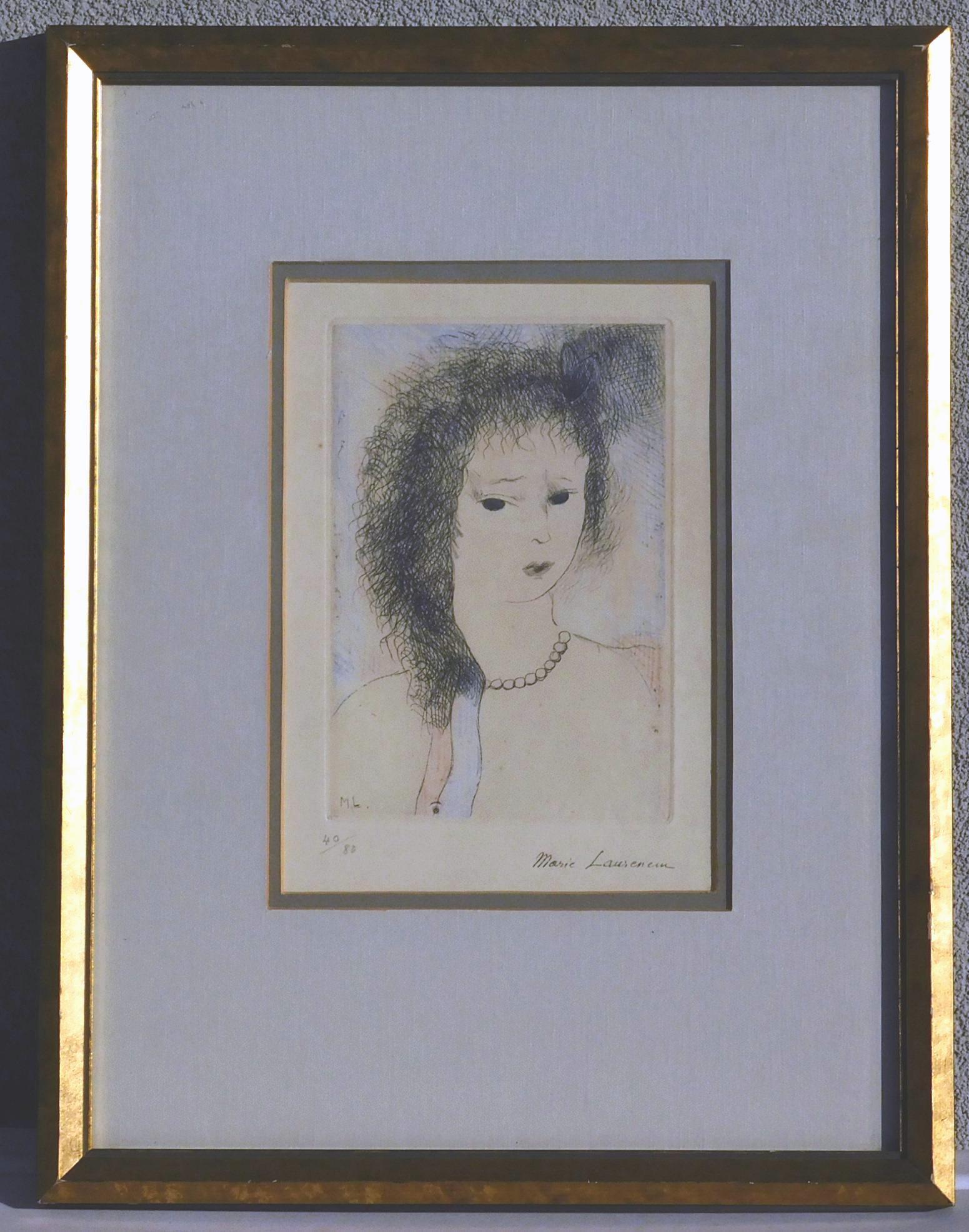 Marie Laurencin Original-Radierung mit Handkolorierung - Frau mit Perlenkette im Angebot 3