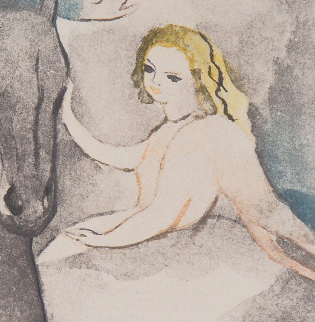 Marie LAURENCIN
Cavalier et danseuse, 1949

Gravure en couleur
Signature imprimée dans la plaque
Sur vellum d'Arches 38 x 28 cm (c. 15 x 11in)

INFORMATION : Créé par Laurencin et gravé par Louis Maccard pour le portfolio 