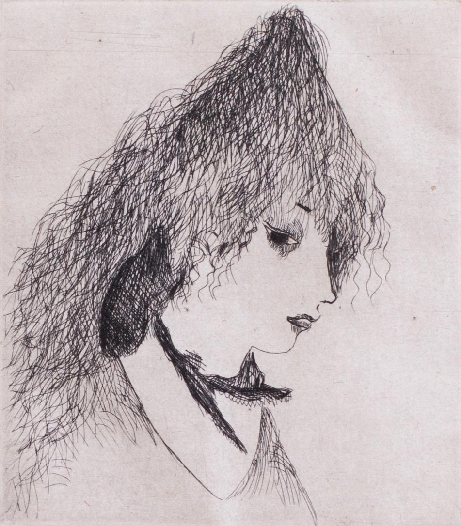 Self portrait from the series ‘L’Eventail’ (The Fan) – Print von Marie Laurencin