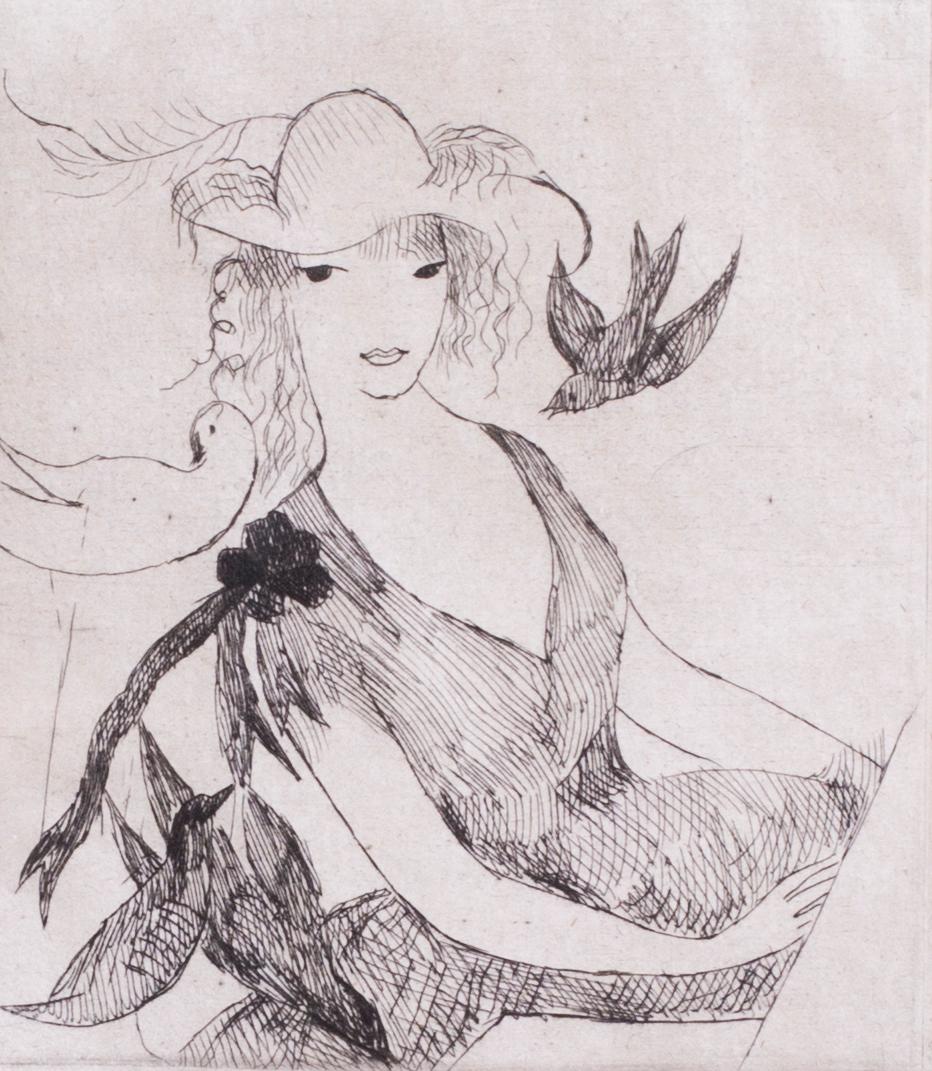Self portrait from the series ‘L’Eventail’ (The Fan) – Print von Marie Laurencin