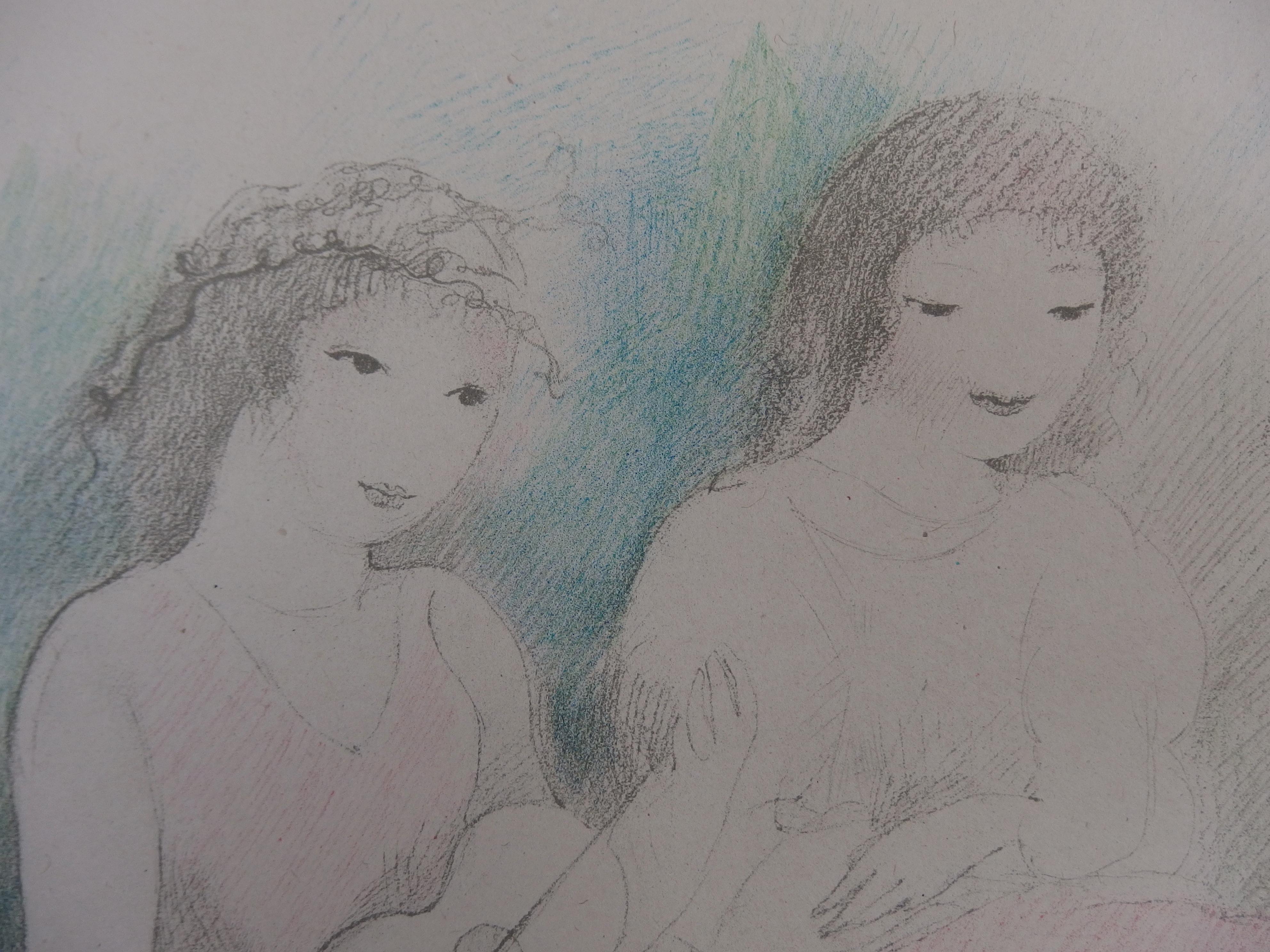 Three Girls Playing Music - Stone Lithograph - 1928 - Realist Print by Marie Laurencin