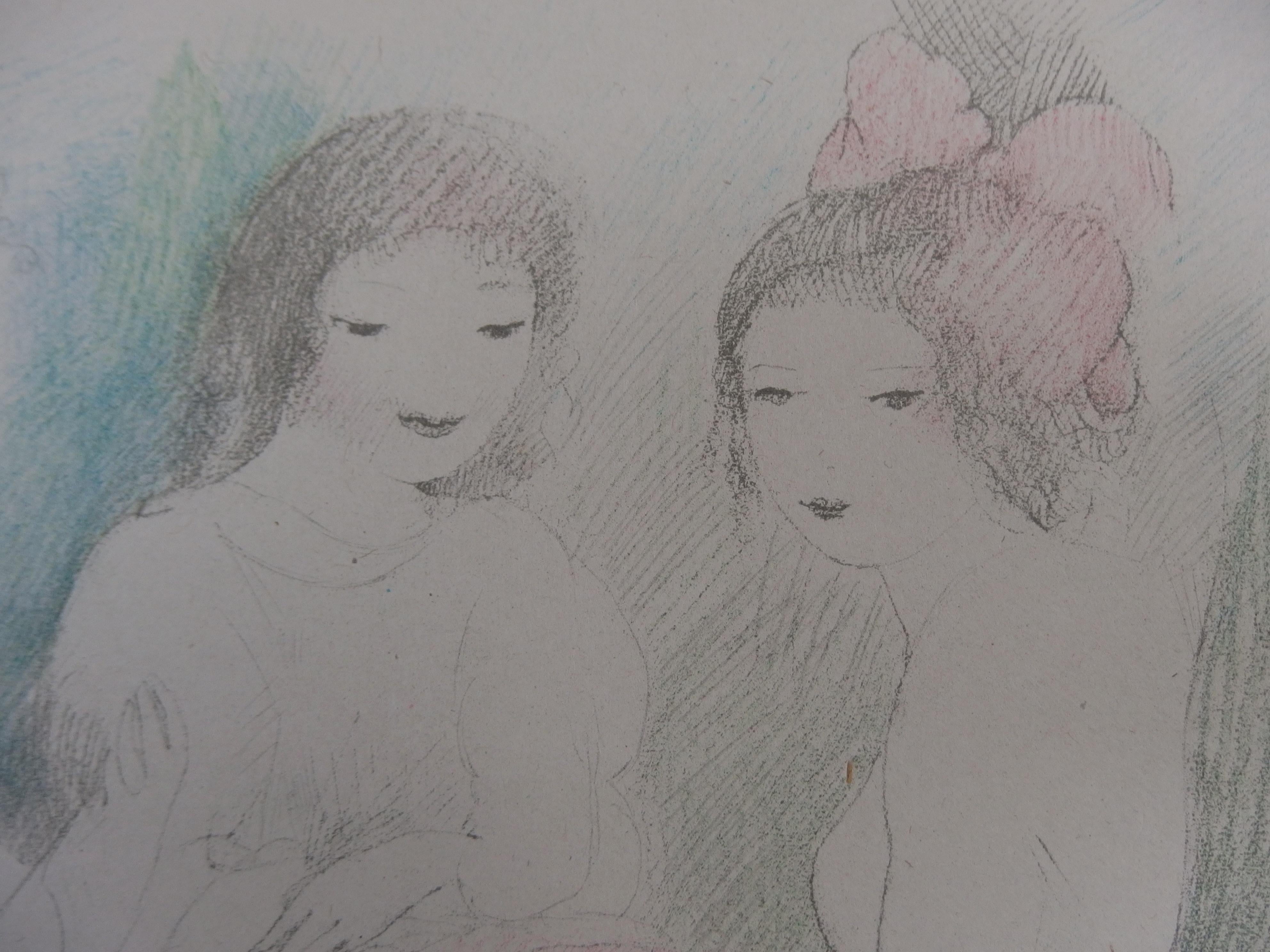 Three Girls Playing Music - Stone Lithograph - 1928 - Gray Figurative Print by Marie Laurencin