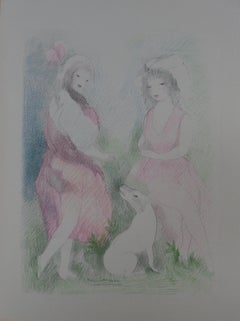 Two Girls with a Dog - Stone Lithograph - Mourlot, 1928