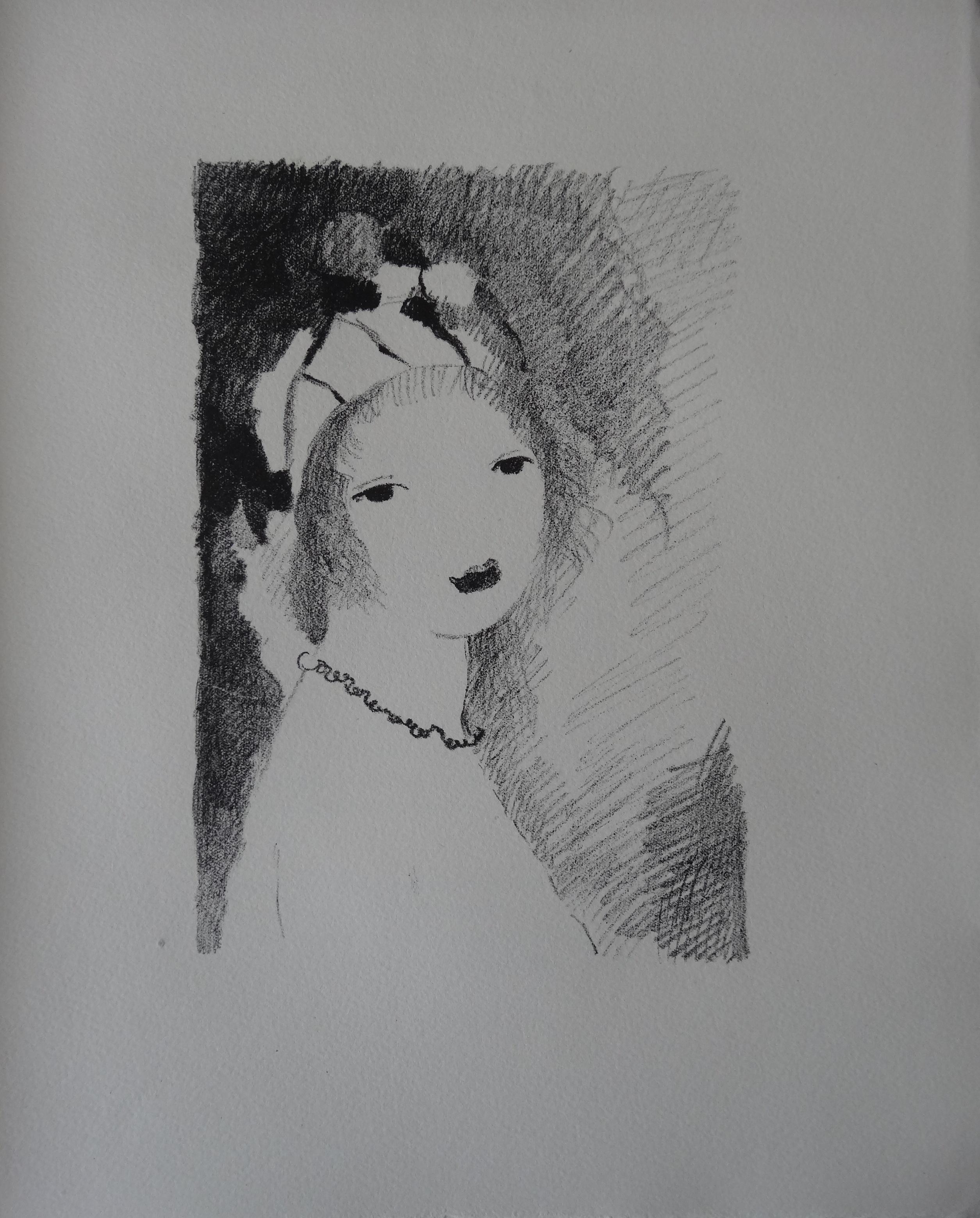 Woman with Necklace - Stone lithograph, 1930 (Catalog raisonne Marchesseau #138) - Print by Marie Laurencin