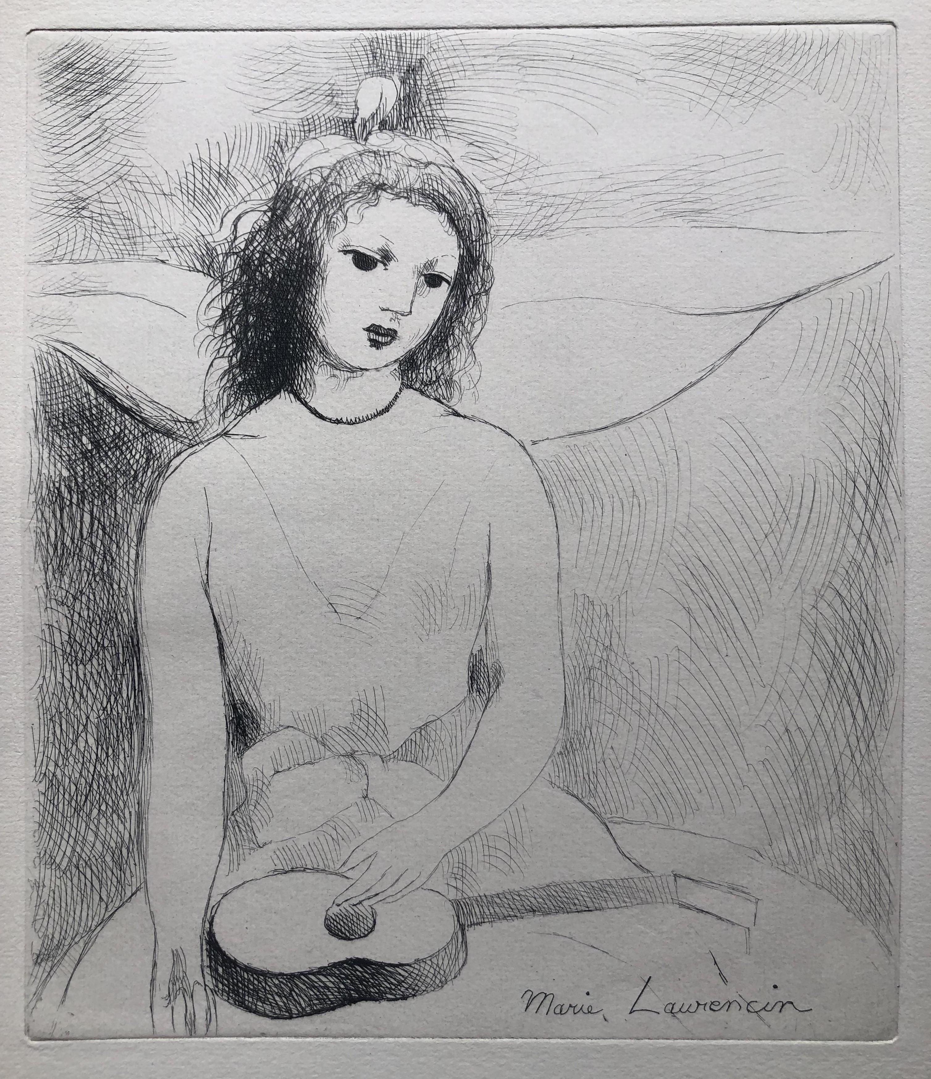 Joven con guitarra - Grabado original firmado en la plancha - Print de Marie Laurencin