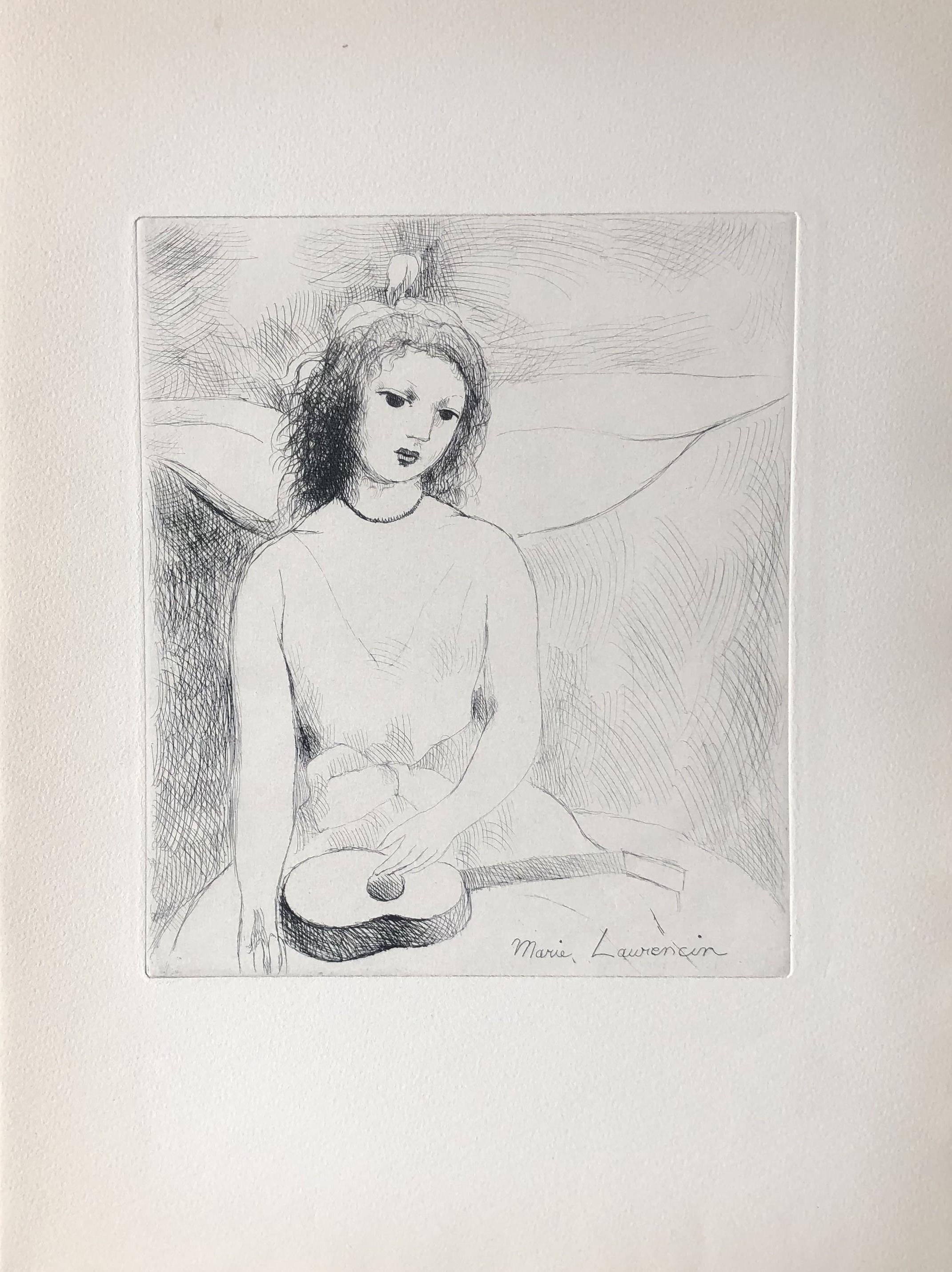 Marie Laurencin Figurative Print - Young Girl With a Guitar - Original Etching Signed in The Plate 