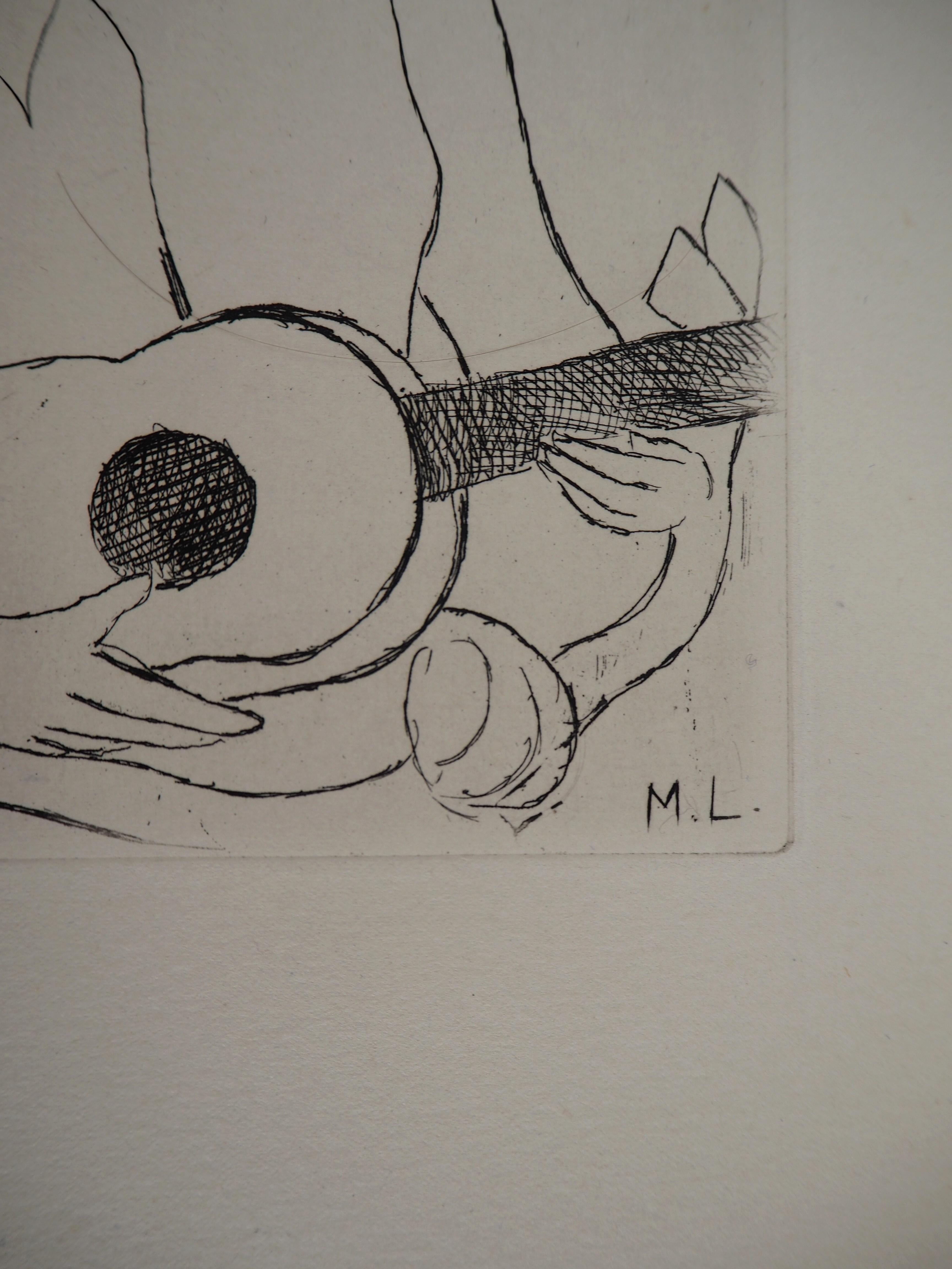 Joven con guitarra - Grabado original, 1945 - Print de Marie Laurencin