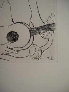 Young Girl with Guitar - Original etching, 1945