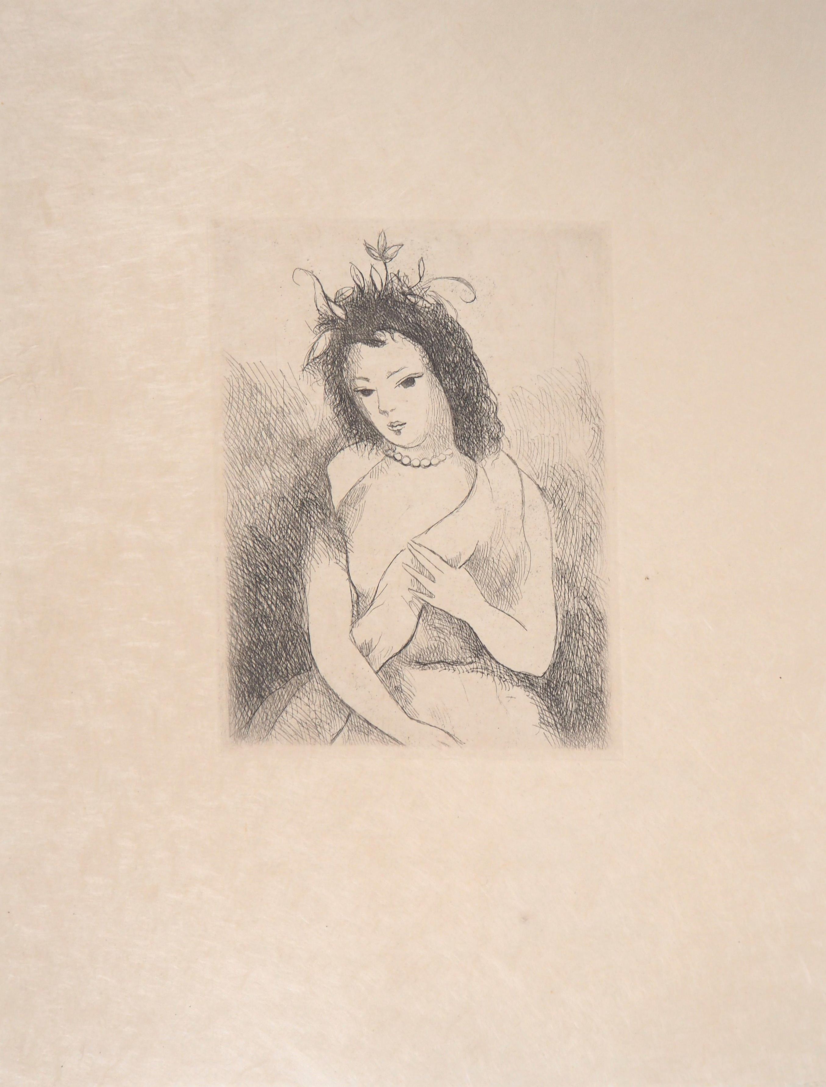 Young Girl with Pearl Necklace, 1945 - Original Etching (Marchesseau #236) - Print by Marie Laurencin
