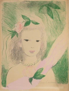 Junges Mädchen mit Rose (Fillette à la rose), Moderne Lithographie von Marie Laurencin