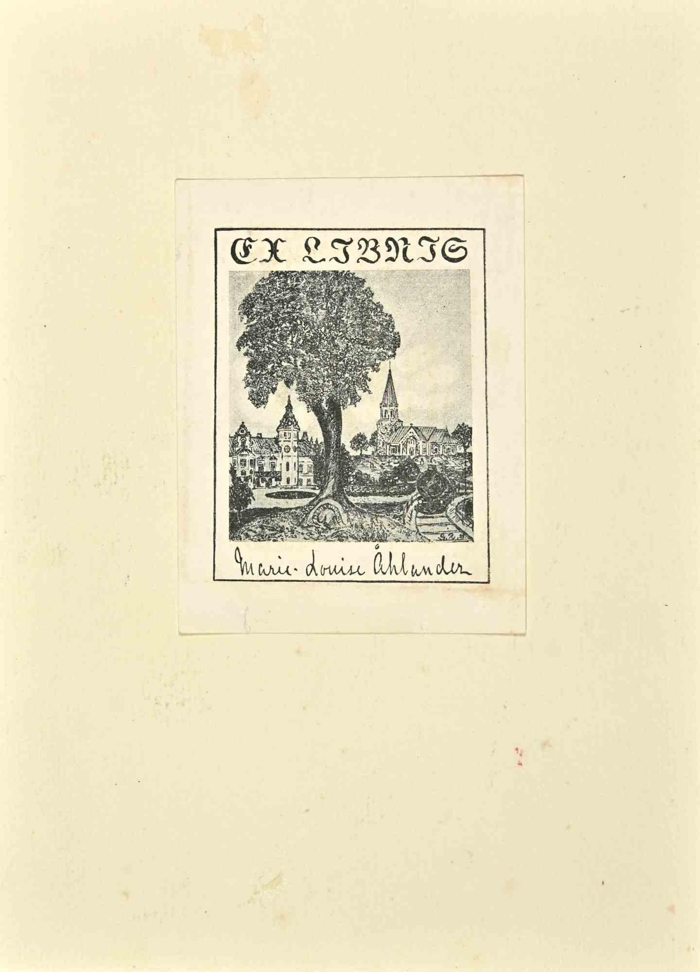 Ex Libris  - Marie Louise Ahlander is a Modern Artwork realized in Mid 20th Century, by Marie Louise Ahlander.
 
Ex Libris. B/W woodcut on paper.  
 
The work is glued on ivory cardboard.
 
Total dimensions: 20x 14.5 cm.

Good conditions.

The