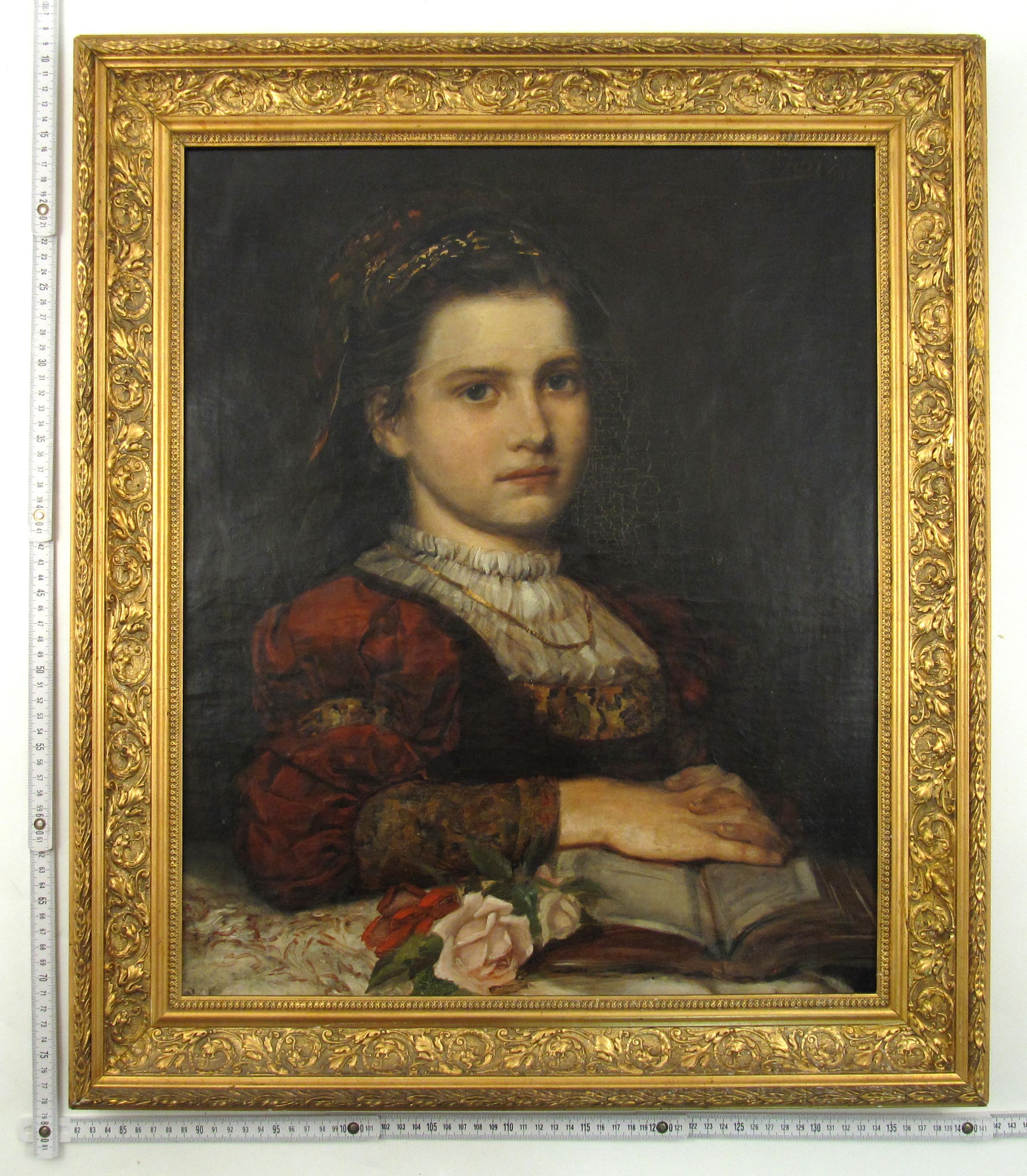 Marie Louise Bion (1858-1939) – Portrait of a Young Woman – 19thC Oil Painting For Sale 12