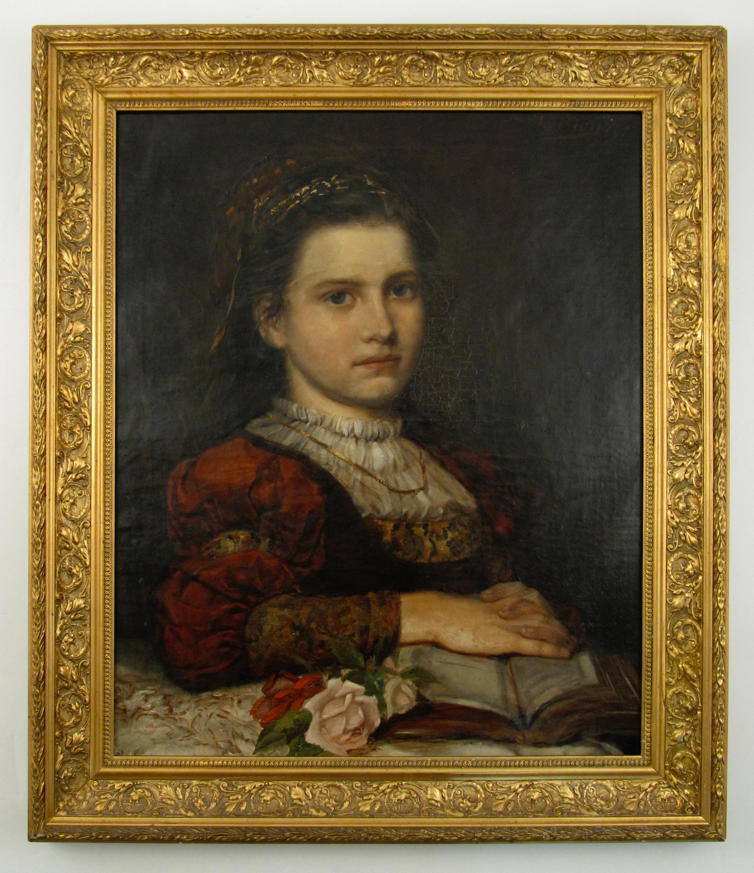Marie Louise Bion (1858-1939) – Portrait of a Young Woman – 19thC Oil Painting For Sale 1